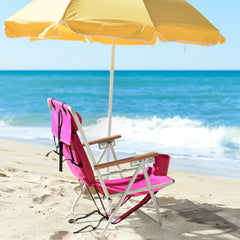 HAOYYE Folding Beach Chair, 4-Position Portable Backpack Foldable Camping Chair with Headrest, Cup Holder, and Wooden Armrests