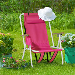 HAOYYE Folding Beach Chair, 4-Position Portable Backpack Foldable Camping Chair with Headrest, Cup Holder, and Wooden Armrests