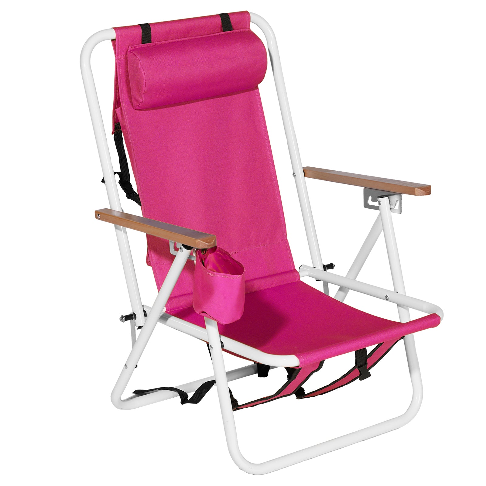 HAOYYE Folding Beach Chair Set of 2 for Adults, 4-Position Portable Backpack Foldable Camping Chair with Headrest, Cup Holder, and Wooden Armrests