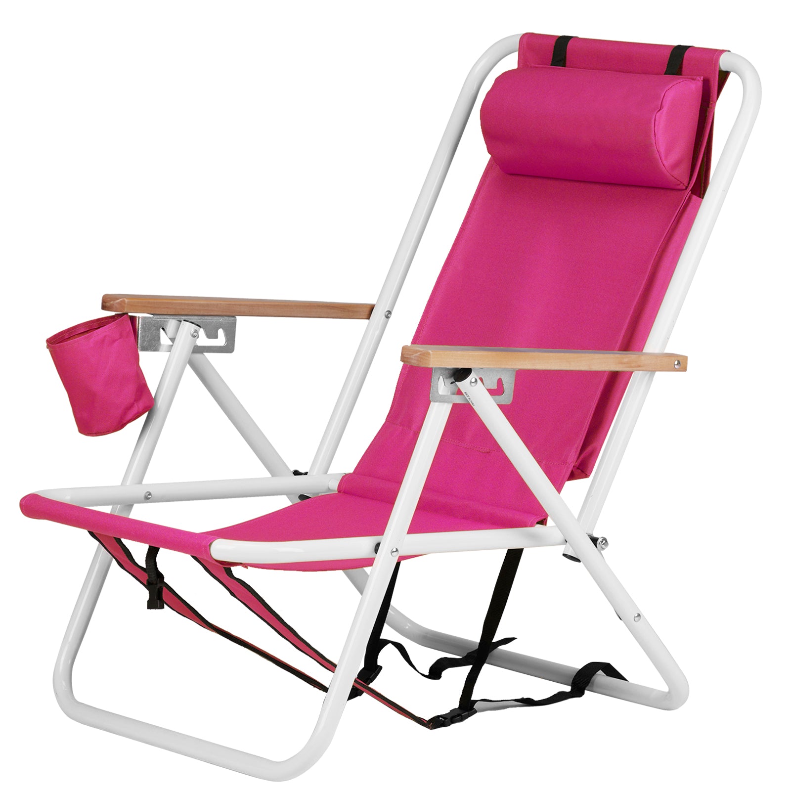 HAOYYE Folding Beach Chair Set of 2 for Adults, 4-Position Portable Backpack Foldable Camping Chair with Headrest, Cup Holder, and Wooden Armrests
