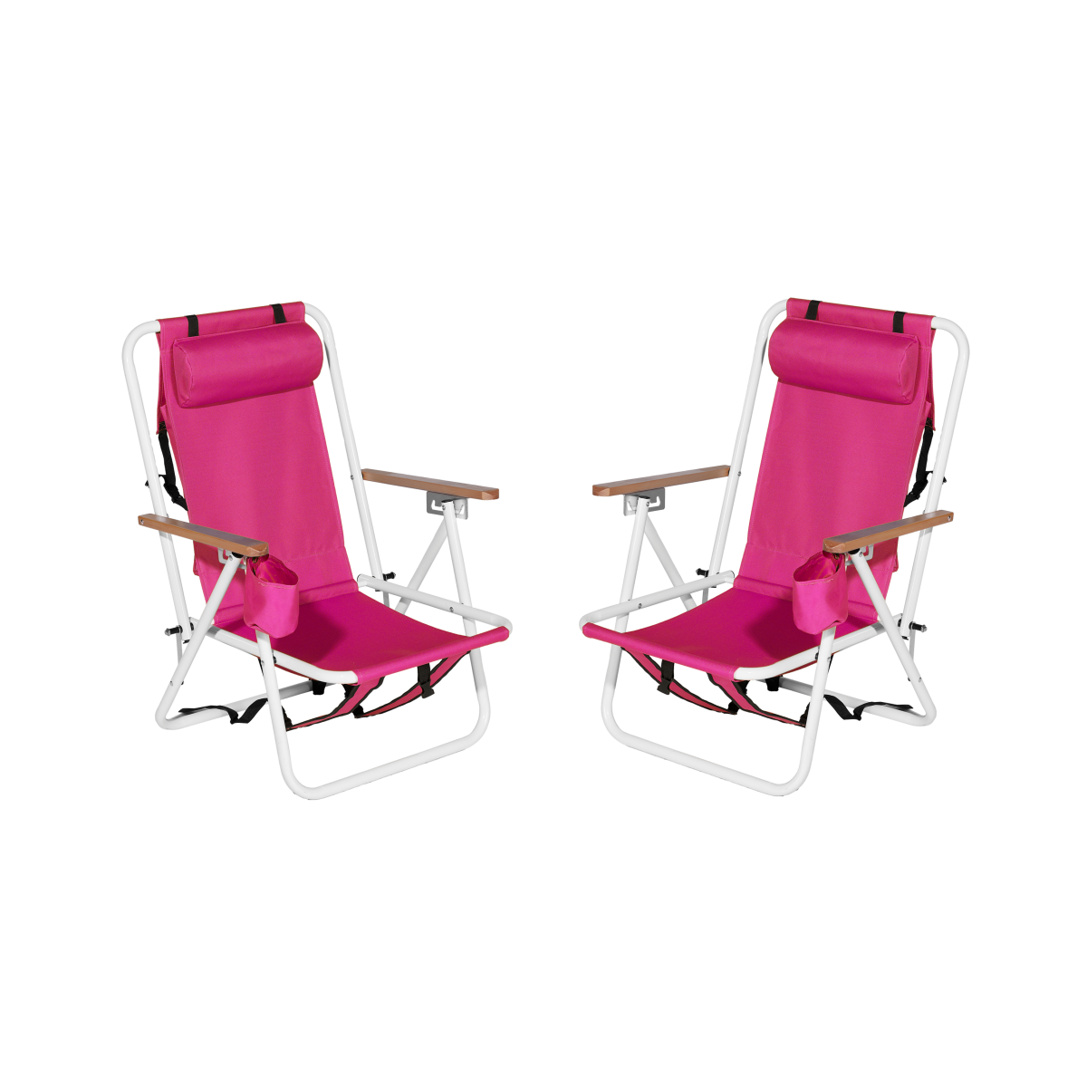 HAOYYE Folding Beach Chair Set of 2 for Adults, 4-Position Portable Backpack Foldable Camping Chair with Headrest, Cup Holder, and Wooden Armrests
