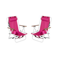HAOYYE Folding Beach Chair Set of 2 for Adults, 4-Position Portable Backpack Foldable Camping Chair with Headrest, Cup Holder, and Wooden Armrests