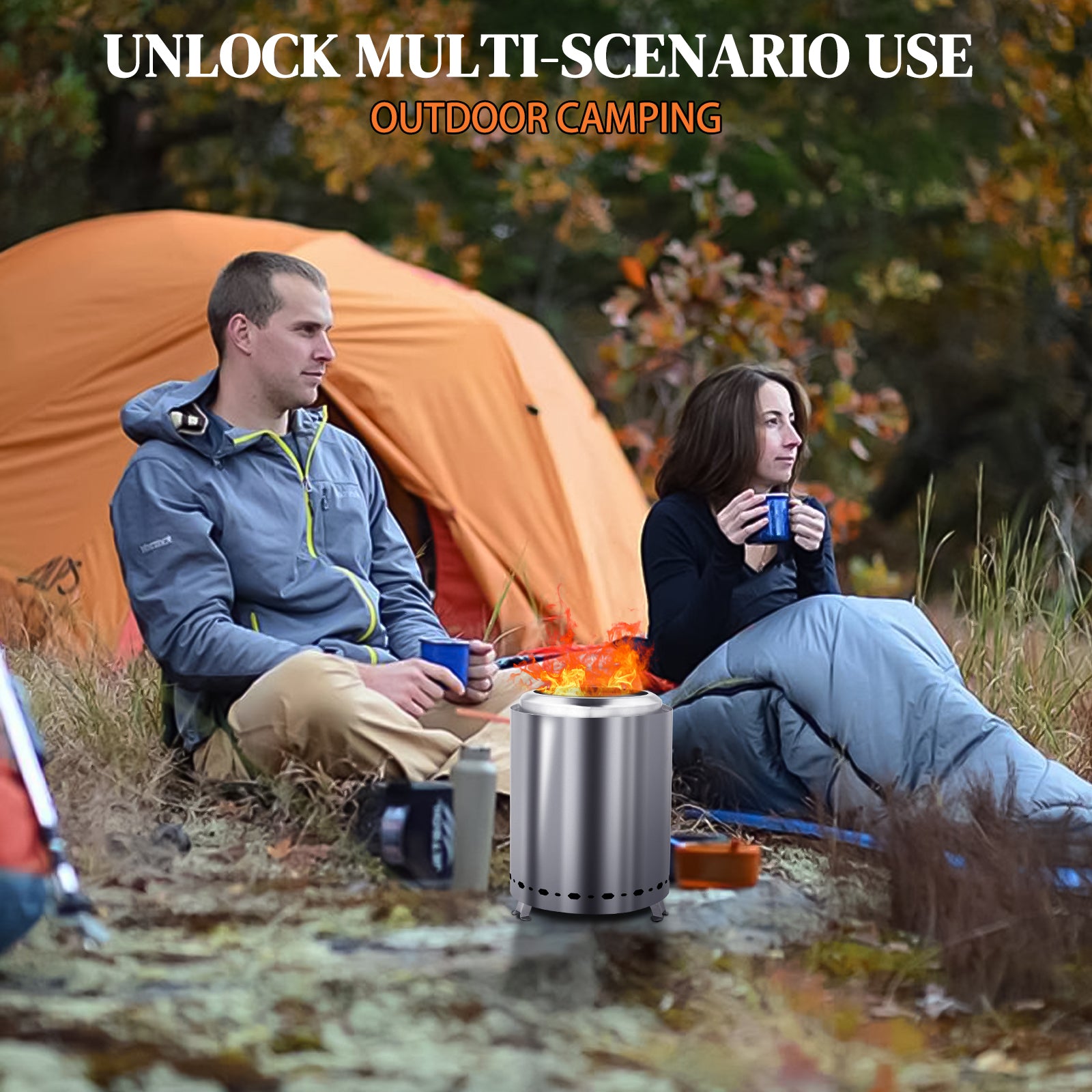 HAOYYE Smokeless Fire Pit Silver Stainless Steel Portable Mini Wood Burning Stove with Foldable Legs Travel Bag 360° Airflow for Outdoor Camping Patio Tabletop