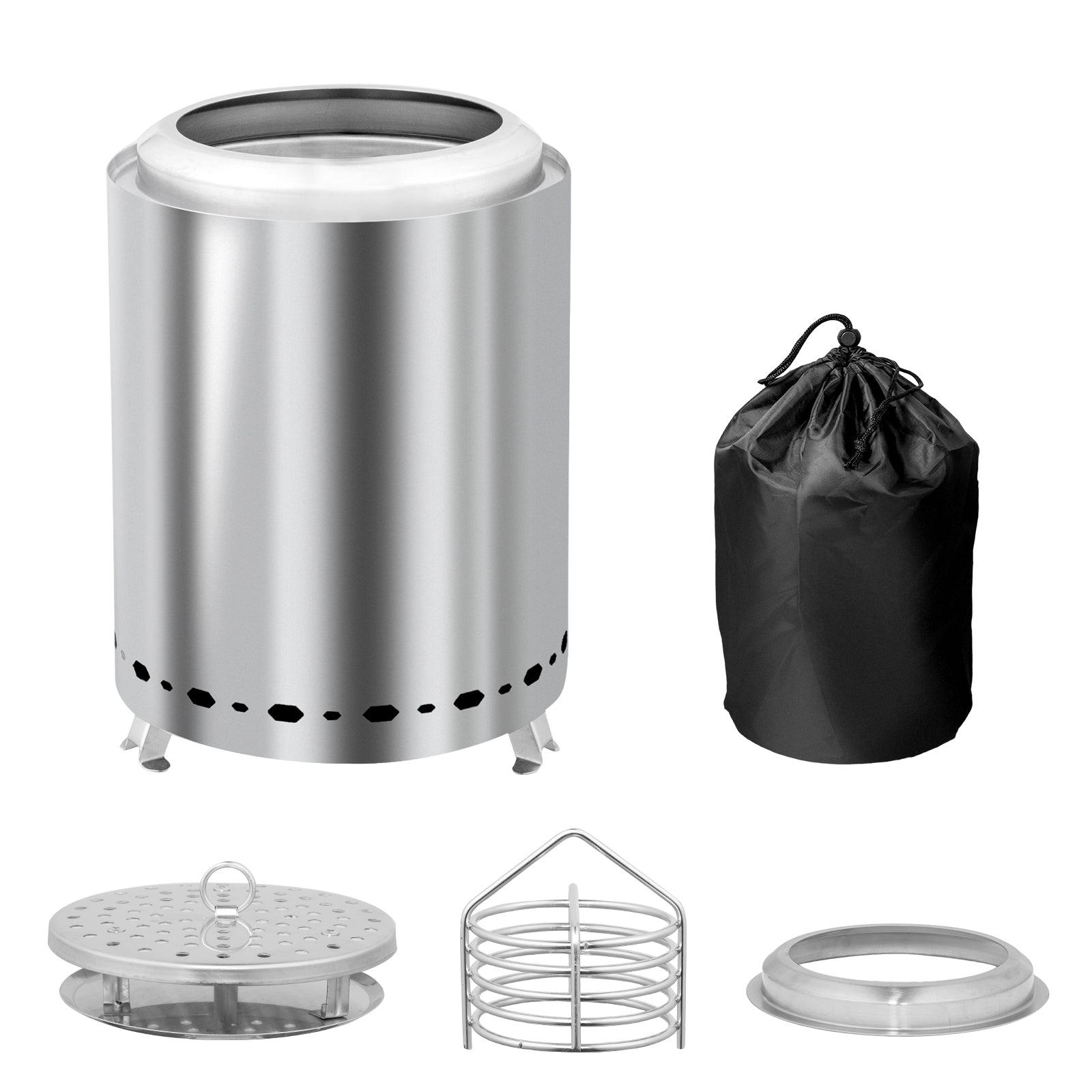 HAOYYE Smokeless Fire Pit Silver Stainless Steel Portable Mini Wood Burning Stove with Foldable Legs Travel Bag 360° Airflow for Outdoor Camping Patio Tabletop