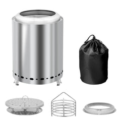 HAOYYE Smokeless Fire Pit Silver Stainless Steel Portable Mini Wood Burning Stove with Foldable Legs Travel Bag 360° Airflow for Outdoor Camping Patio Tabletop