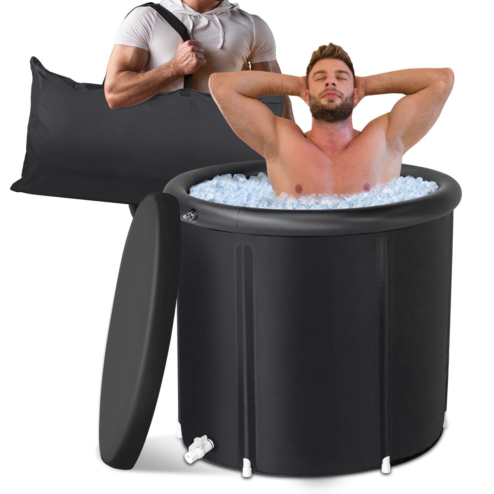 Haoyye Ice Bath Tub for Athletes with Lid Portable Cold Plunge Tub for Recovery and Relaxation Multi Layered Ice Soaking Barrel for Outdoor Indoor Use Lightweight Foldable Design for Sports Wellness and Muscle Relief