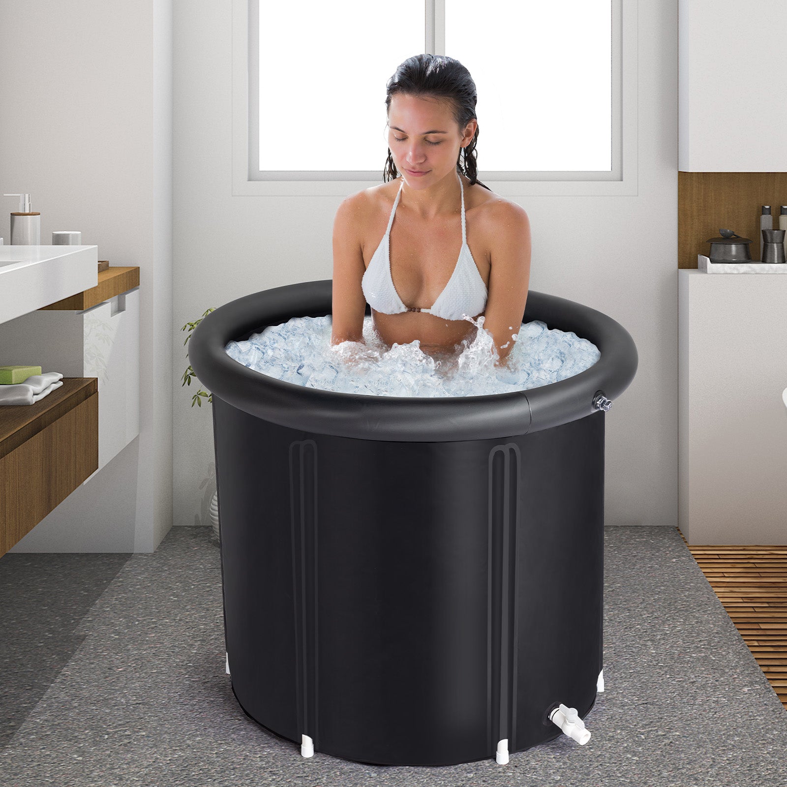 Haoyye Ice Bath Tub for Athletes with Lid Portable Cold Plunge Tub for Recovery and Relaxation Multi Layered Ice Soaking Barrel for Outdoor Indoor Use Lightweight Foldable Design for Sports Wellness and Muscle Relief
