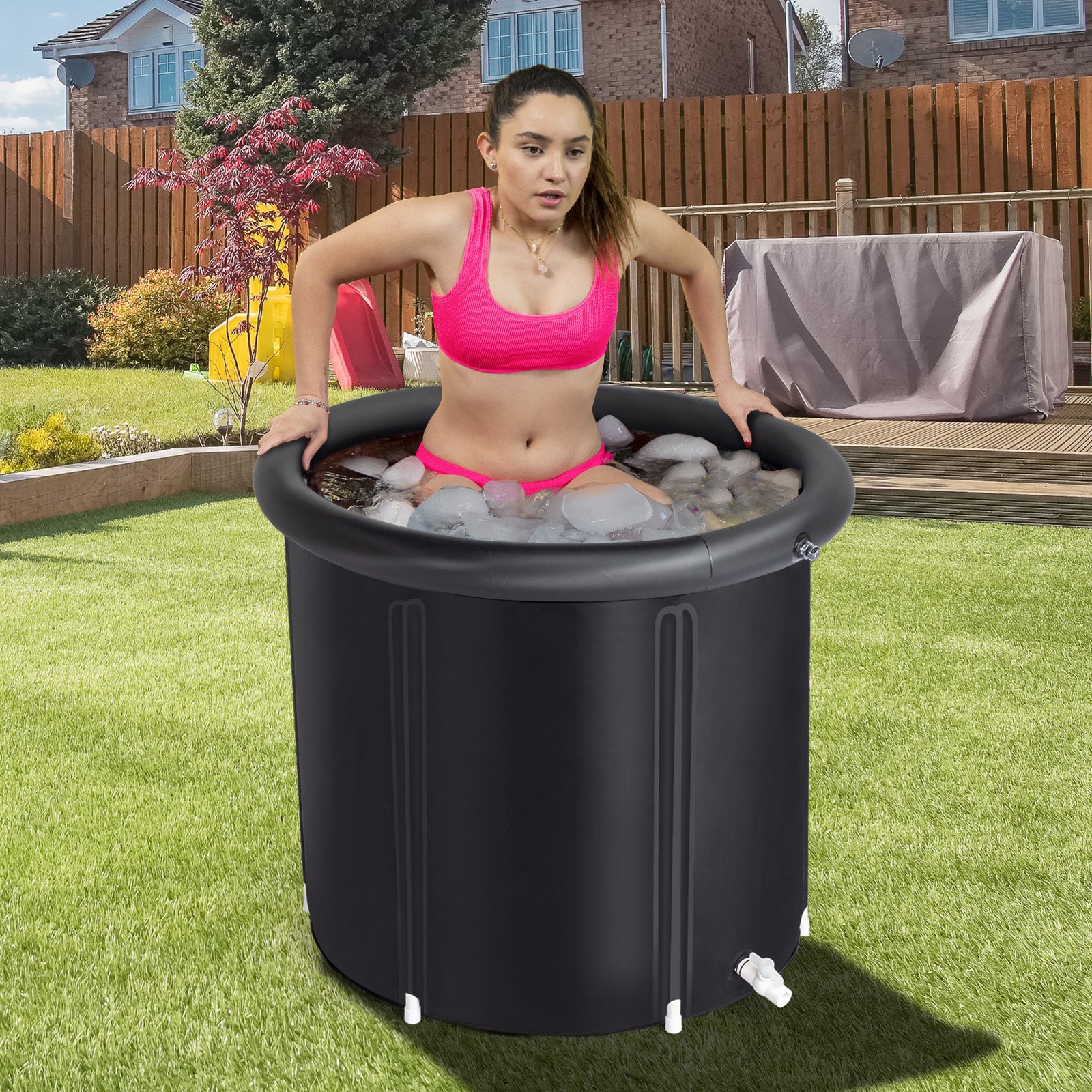 HAOYYE Ice Bath Tub for Athletes with Lid 105 Gallon Cold Plunge Tub for Recovery Portable Multi Layered Black Ice Soaking Tub for Sports Muscle Therapy Post Workout Outdoor Indoor Use