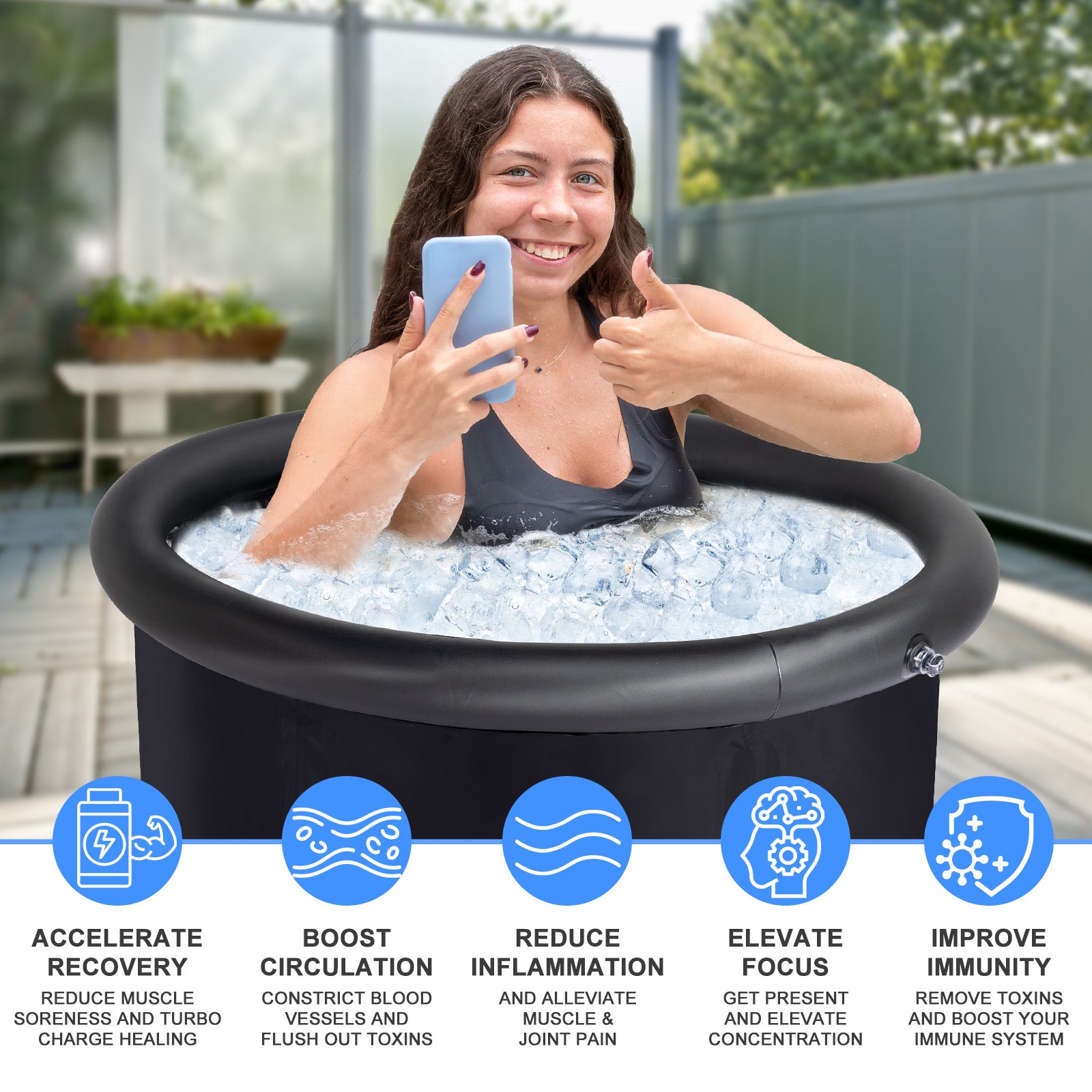 HAOYYE Ice Bath Tub for Athletes with Lid 105 Gallon Cold Plunge Tub for Recovery Portable Multi Layered Black Ice Soaking Tub for Sports Muscle Therapy Post Workout Outdoor Indoor Use