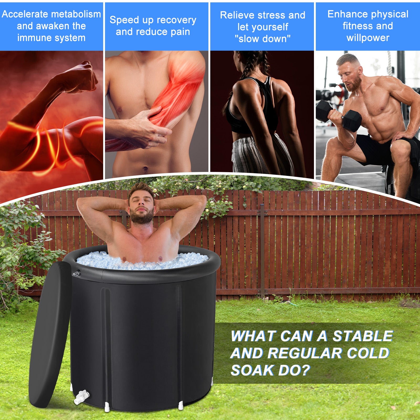 HAOYYE Ice Bath Tub for Athletes with Lid 105 Gallon Cold Plunge Tub for Recovery Portable Multi Layered Black Ice Soaking Tub for Sports Muscle Therapy Post Workout Outdoor Indoor Use
