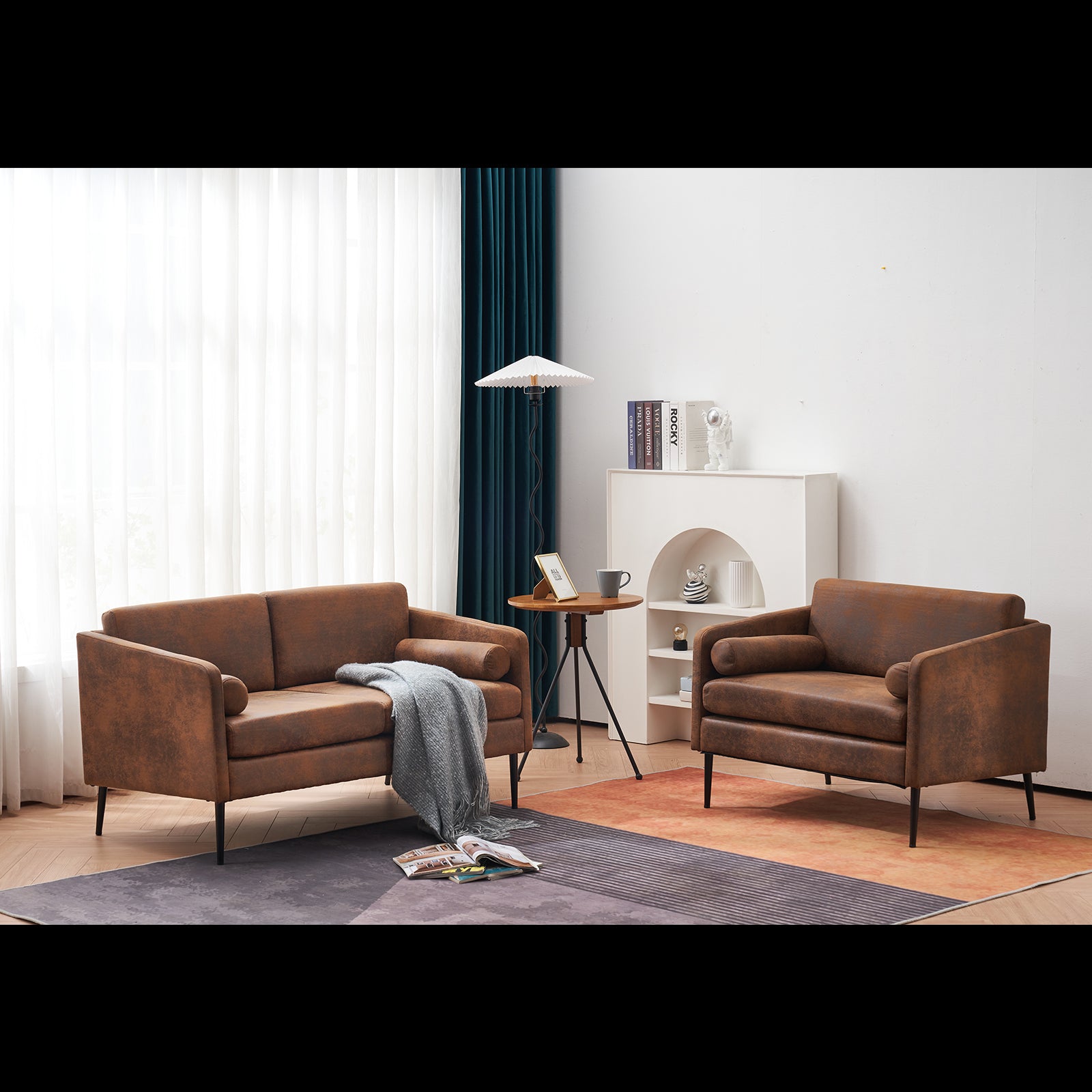 HAOYYE Hot Stamping Cloth Surrounding Chair With Pillow, 1.5 Seats Indoor Circle Accent Chair, Comfortable Plush Seating, Stylish Dark Brown Upholstery, Perfect for Living Room and Lounge