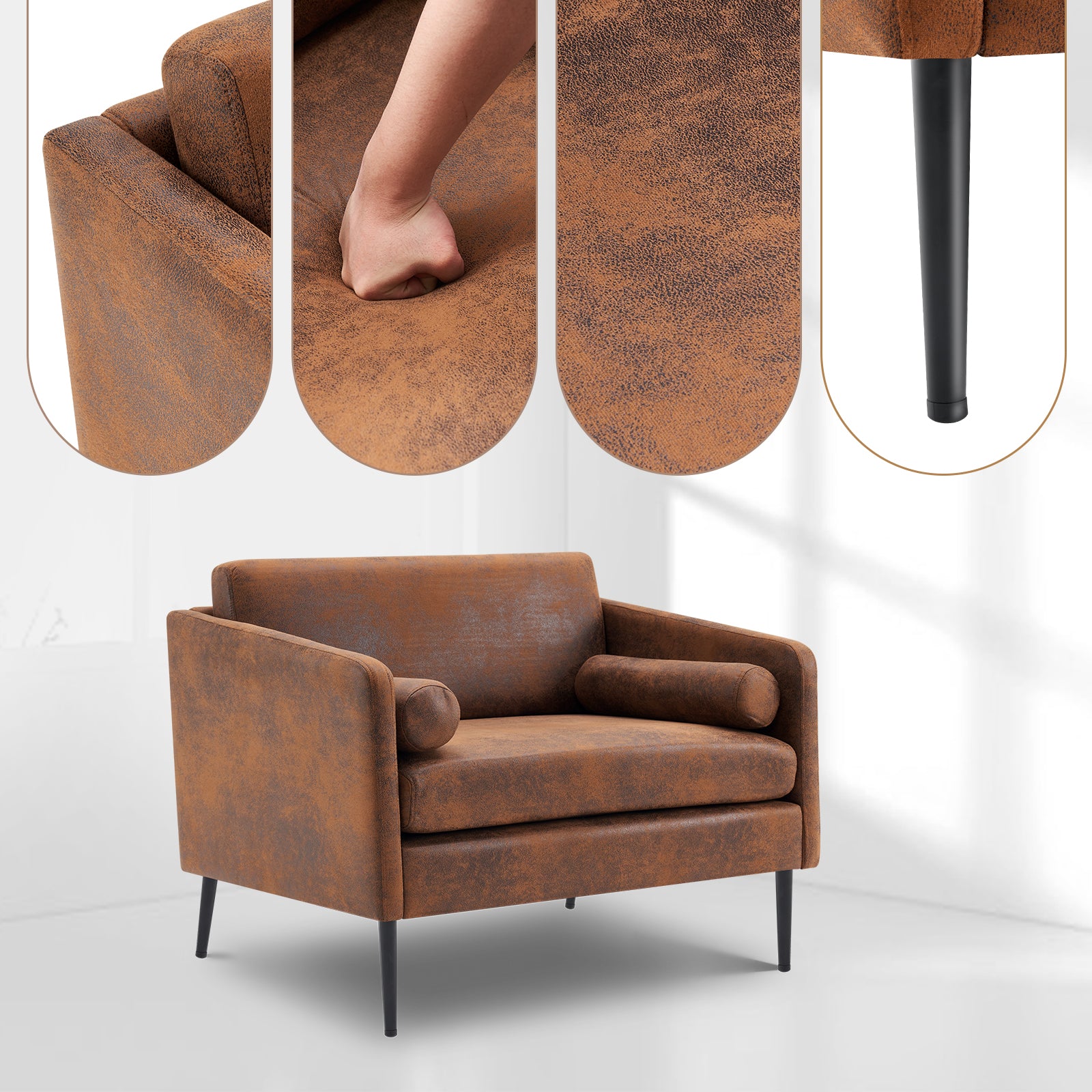 HAOYYE Hot Stamping Cloth Surrounding Chair With Pillow, 1.5 Seats Indoor Circle Accent Chair, Comfortable Plush Seating, Stylish Dark Brown Upholstery, Perfect for Living Room and Lounge