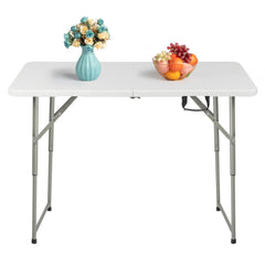 HAOYYE Foldable Adjustable Height Patio Table White Plastic Outdoor Indoor Utility Table Portable Heavy Duty Garden Dining Table for Backyard Picnic BBQ Camping Events