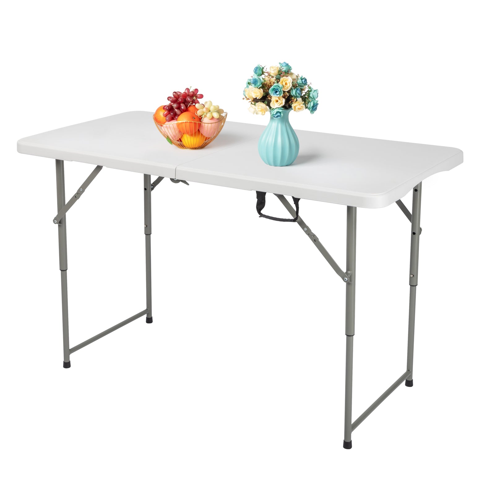 HAOYYE Foldable Adjustable Height Patio Table White Plastic Outdoor Indoor Utility Table Portable Heavy Duty Garden Dining Table for Backyard Picnic BBQ Camping Events