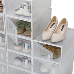 HAOYYE Clear Plastic Stackable Shoe Storage Boxes Pack of 18 White Durable Design Sturdy Multifunctional Organizer Modern Home Storage Solution Practical Space-Saving Organizer for Closet and Living Room