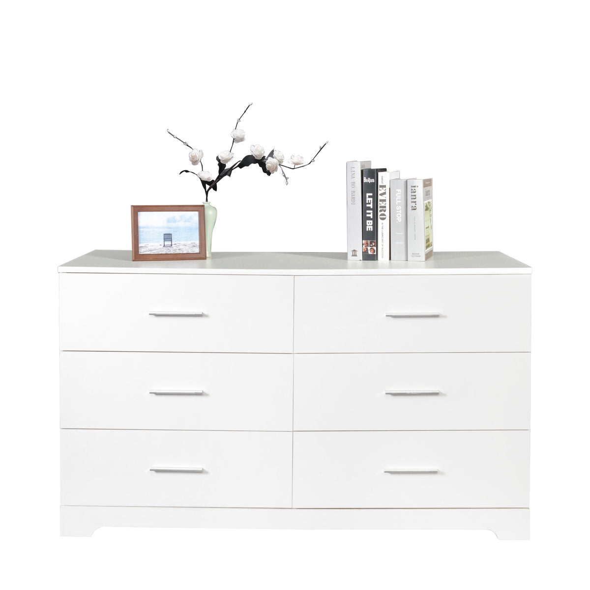 HAOYYE 6 Drawer Double Dresser for Bedroom, Wide Storage Cabinet for Living Room Entryway, White Modern Organizer Chest