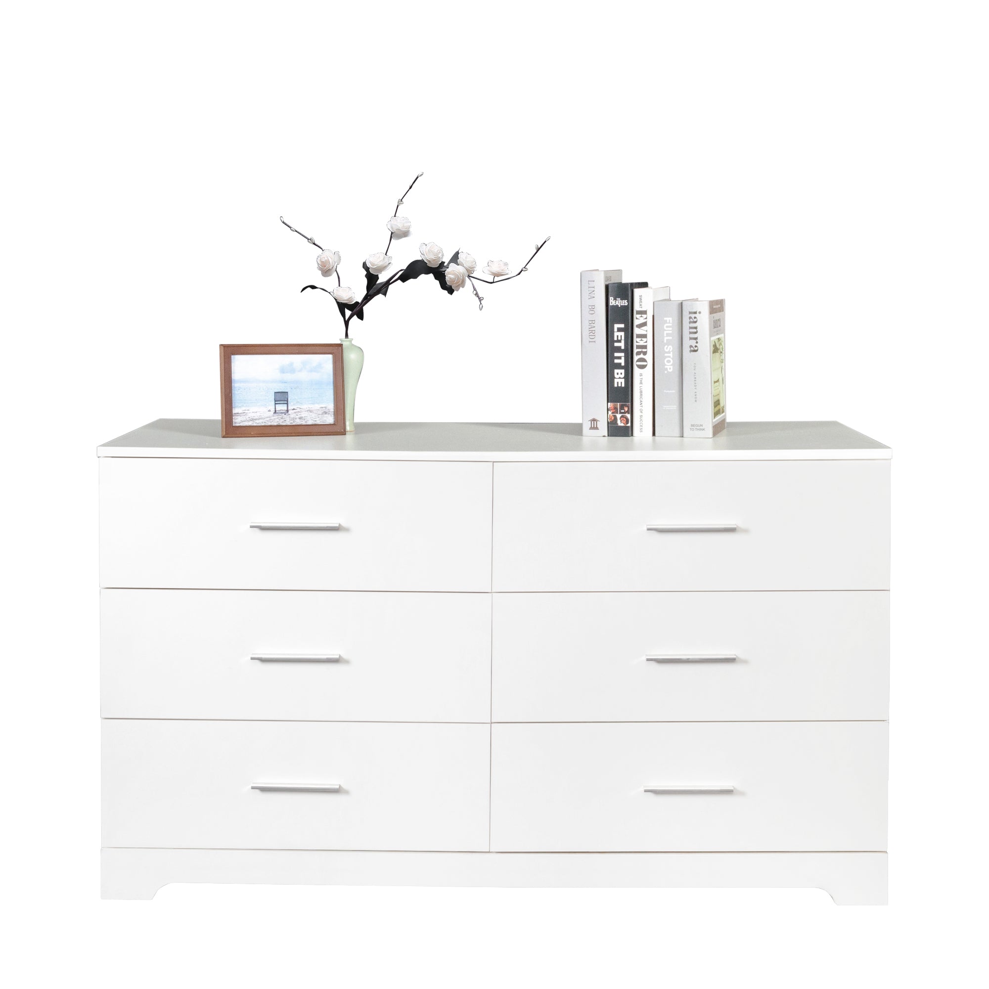 HAOYYE 6 Drawer Double Dresser for Bedroom, Wide Storage Cabinet for Living Room Entryway, White Modern Organizer Chest