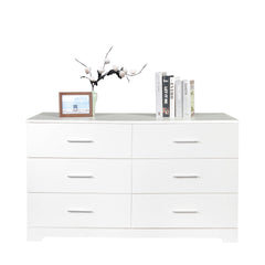 HAOYYE 6 Drawer Double Dresser for Bedroom, Wide Storage Cabinet for Living Room Entryway, White Modern Organizer Chest