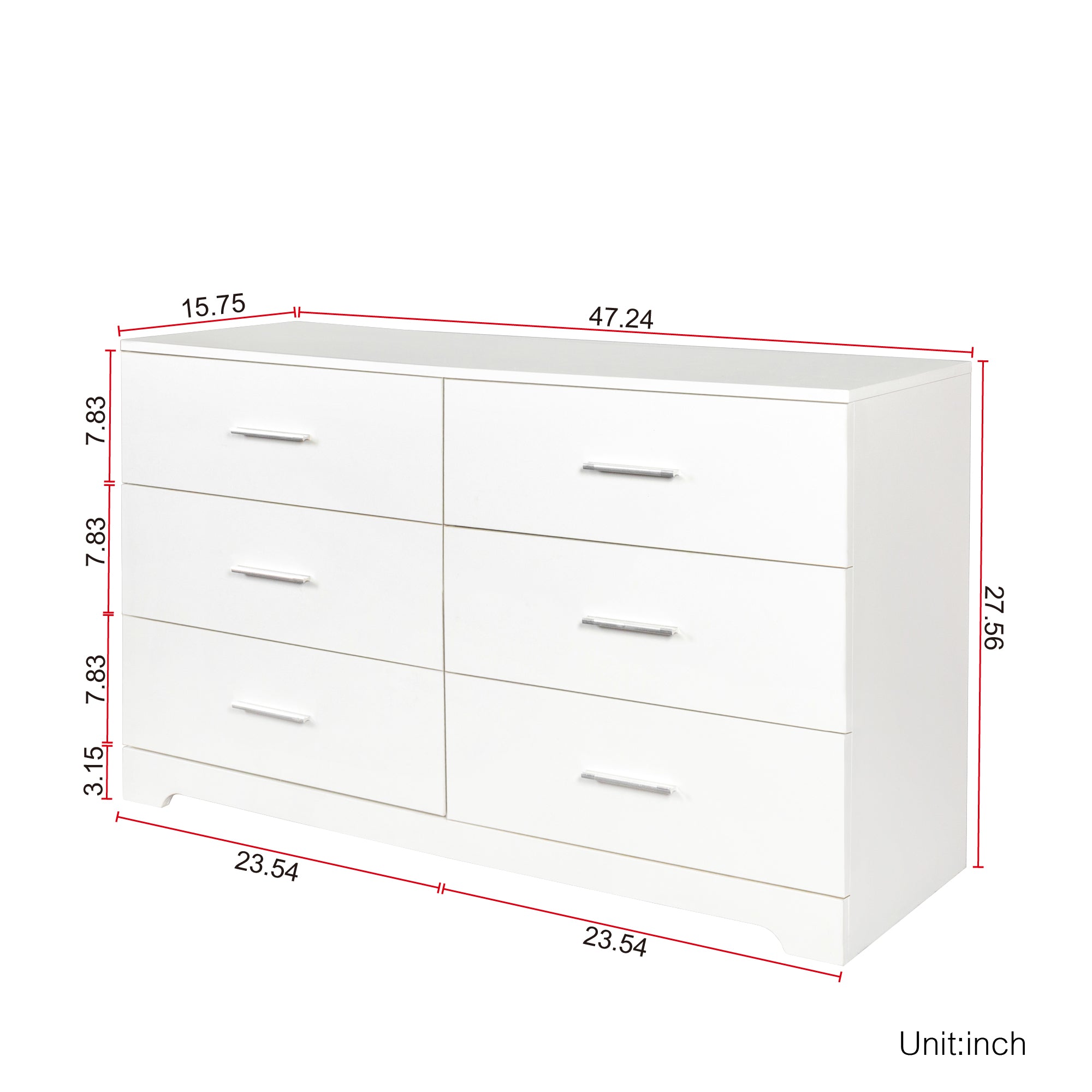 HAOYYE 6 Drawer Double Dresser for Bedroom, Wide Storage Cabinet for Living Room Entryway, White Modern Organizer Chest