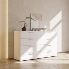HAOYYE 8-Drawer Double Dresser, White Wide Storage Cabinet for Bedroom, Living Room, Entryway, Modern Storage Solution with Spacious Drawers, Multi-Functional Organization for Home, Easy Assembly, Durable Design