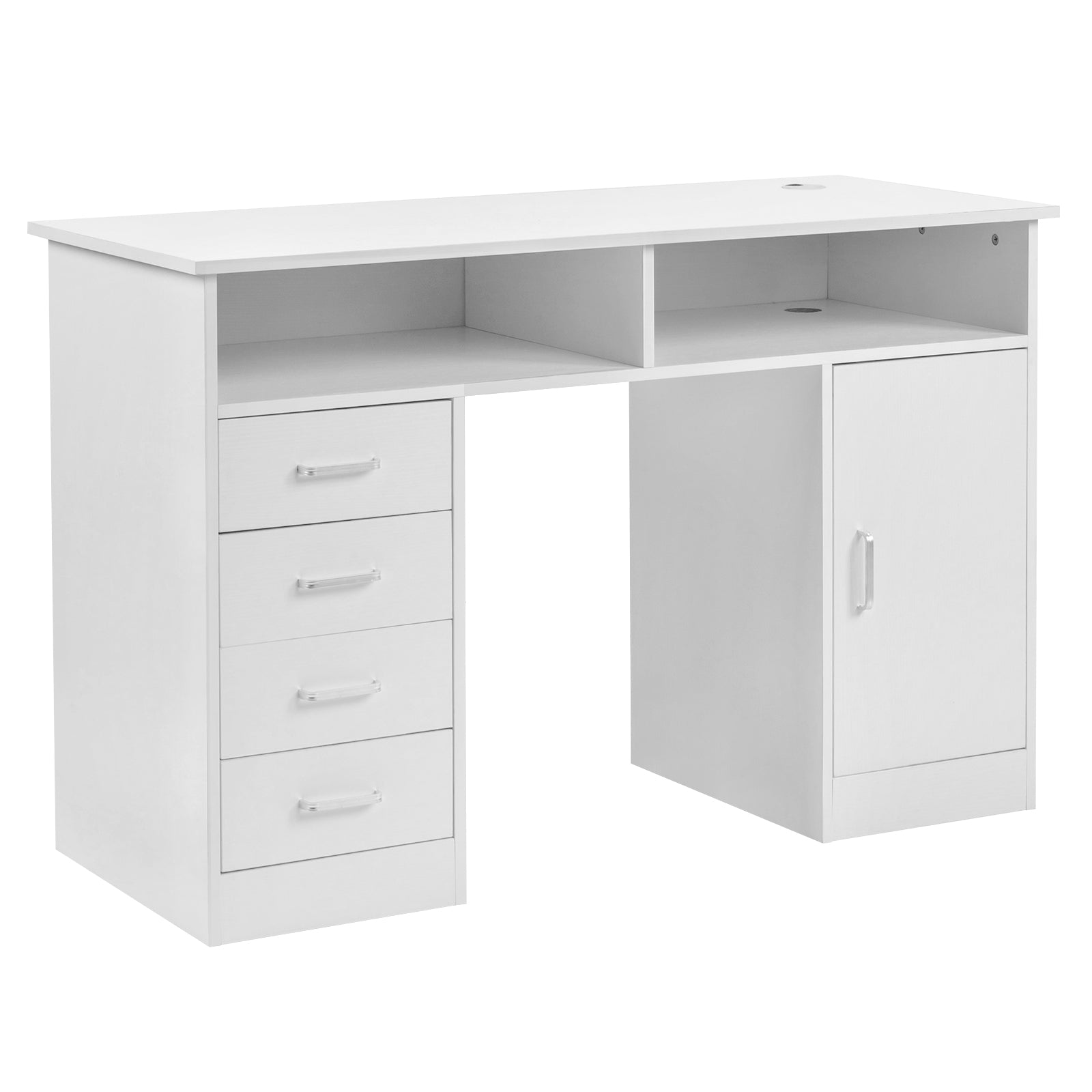 HAOYYE White Wood Grain Particle Board Computer Desk with Triamine Finish, One Door Four Drawers and Interlayer Storage, Modern Home Office Desk with Ample Storage and Durable Design