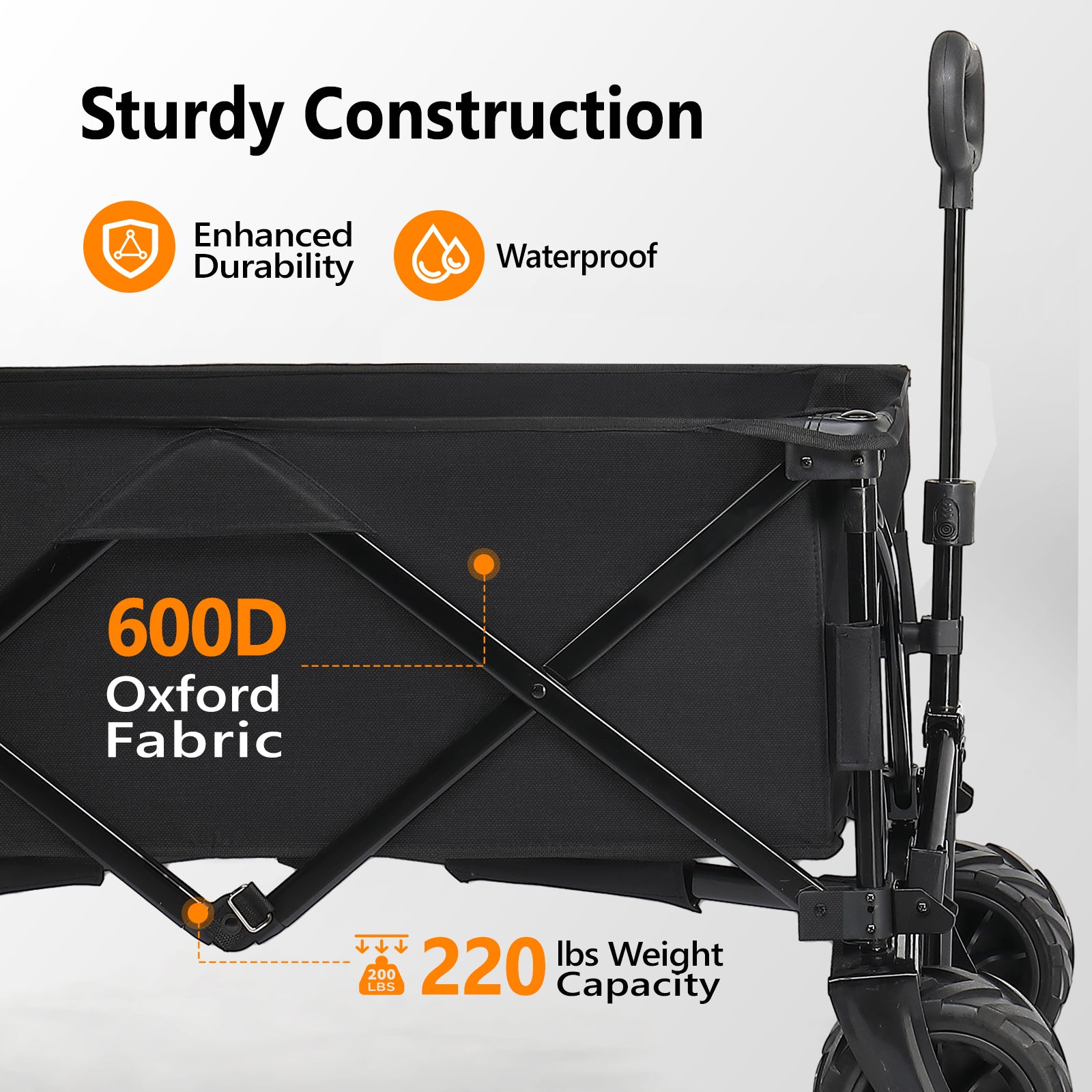 HAOYYE Black Folding Garden Cart Portable Utility Wagon Outdoor Yard Cart with Handle Collapsible Rolling Cart for Lawn Patio Camping Tools Storage Heavy Duty Garden Equipment Carrier Easy to Fold and Store Durable Frame