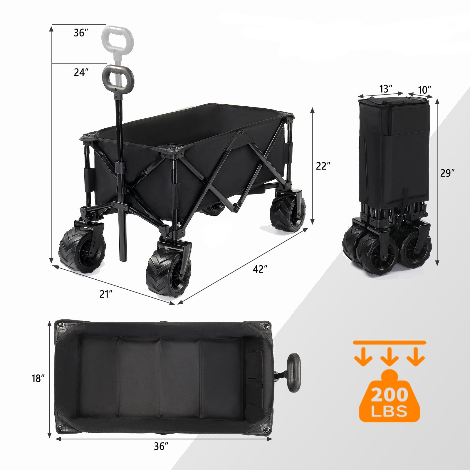 HAOYYE Black Folding Garden Cart Portable Utility Wagon Outdoor Yard Cart with Handle Collapsible Rolling Cart for Lawn Patio Camping Tools Storage Heavy Duty Garden Equipment Carrier Easy to Fold and Store Durable Frame