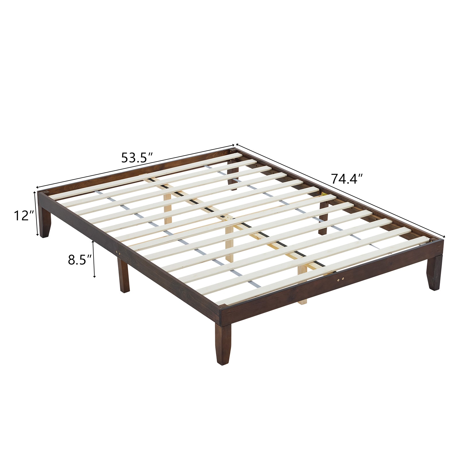 Haoyye Basic Painted Pine Wood Bed Frame in Brown, Full Single Wooden Bed with Durable, Sturdy Construction and Minimalist Eco Friendly Design, Easy to Assemble for Modern Bedrooms, Providing Superior Stability and Timeless Style for a Sleek Sleep Space