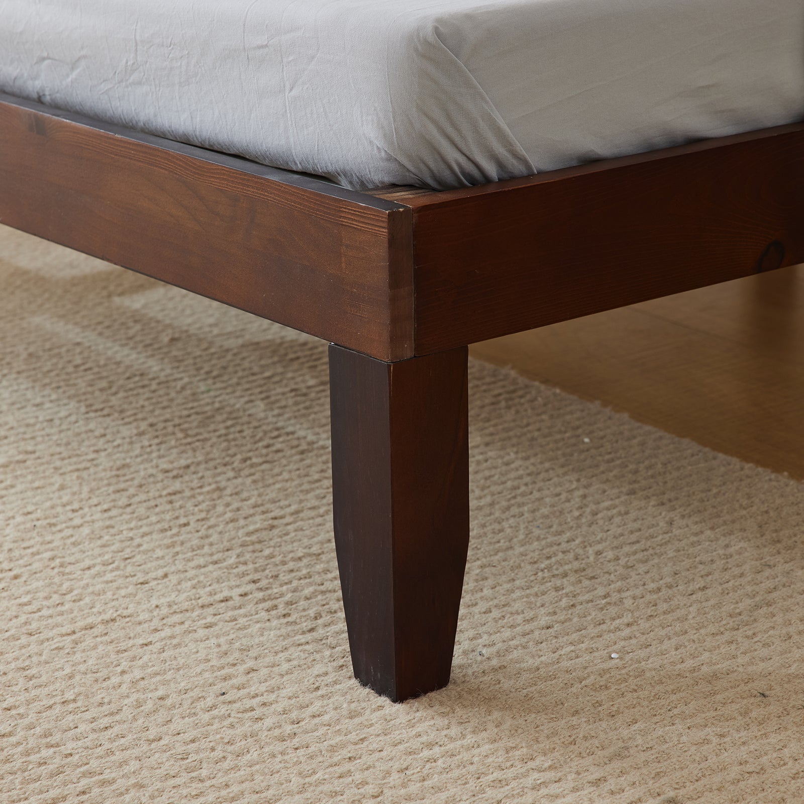 Haoyye Basic Painted Pine Wood Bed Frame in Brown, Full Single Wooden Bed with Durable, Sturdy Construction and Minimalist Eco Friendly Design, Easy to Assemble for Modern Bedrooms, Providing Superior Stability and Timeless Style for a Sleek Sleep Space
