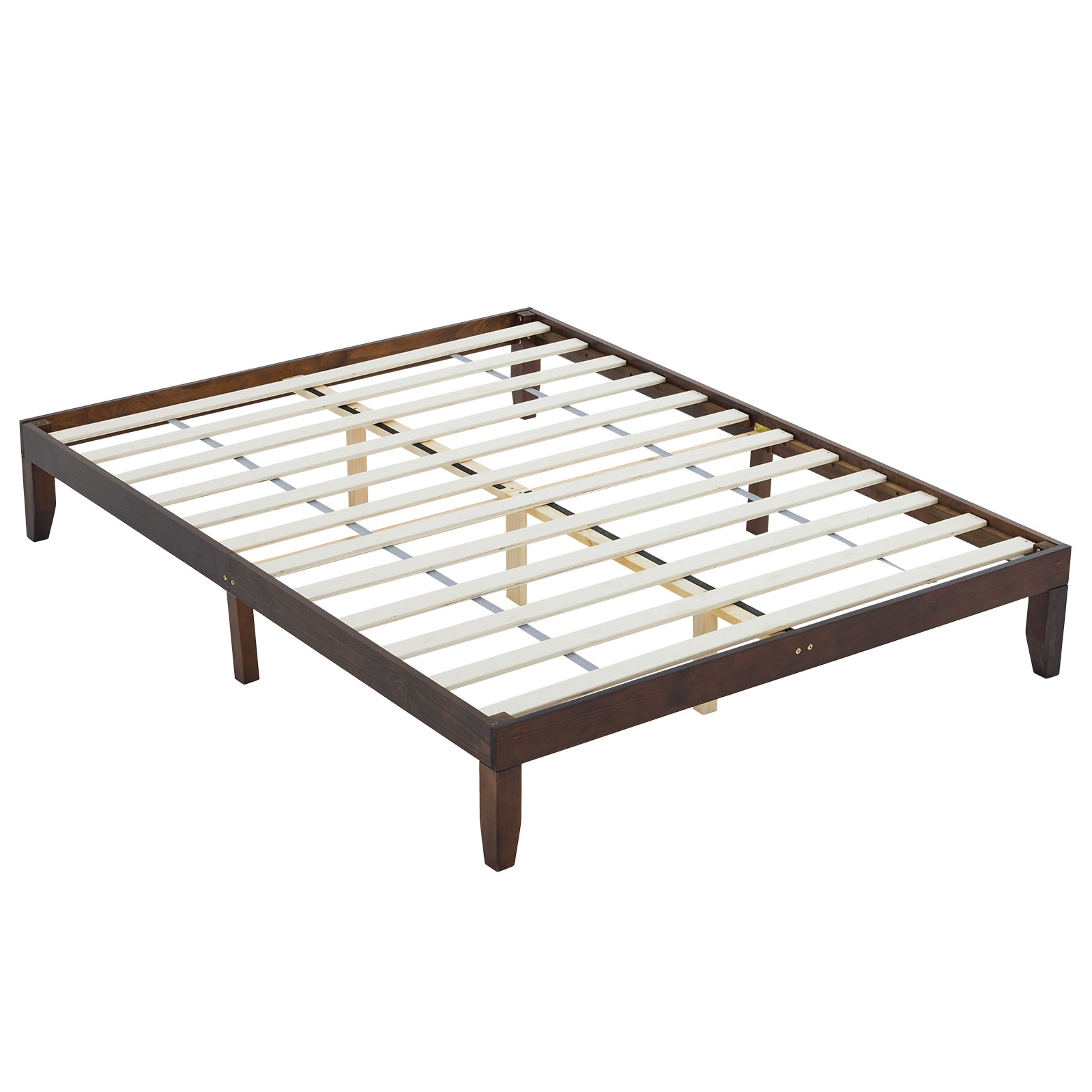 Haoyye Basic Painted Pine Wood Bed Frame in Brown, Full Single Wooden Bed with Durable, Sturdy Construction and Minimalist Eco Friendly Design, Easy to Assemble for Modern Bedrooms, Providing Superior Stability and Timeless Style for a Sleek Sleep Space