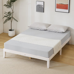 Haoyye Basic Painted Pine Wood Bed Frame, White – Full Single Wooden Bed With Sturdy Construction And Minimalist Design, Eco-Friendly, Easy To Assemble For Modern Bedrooms