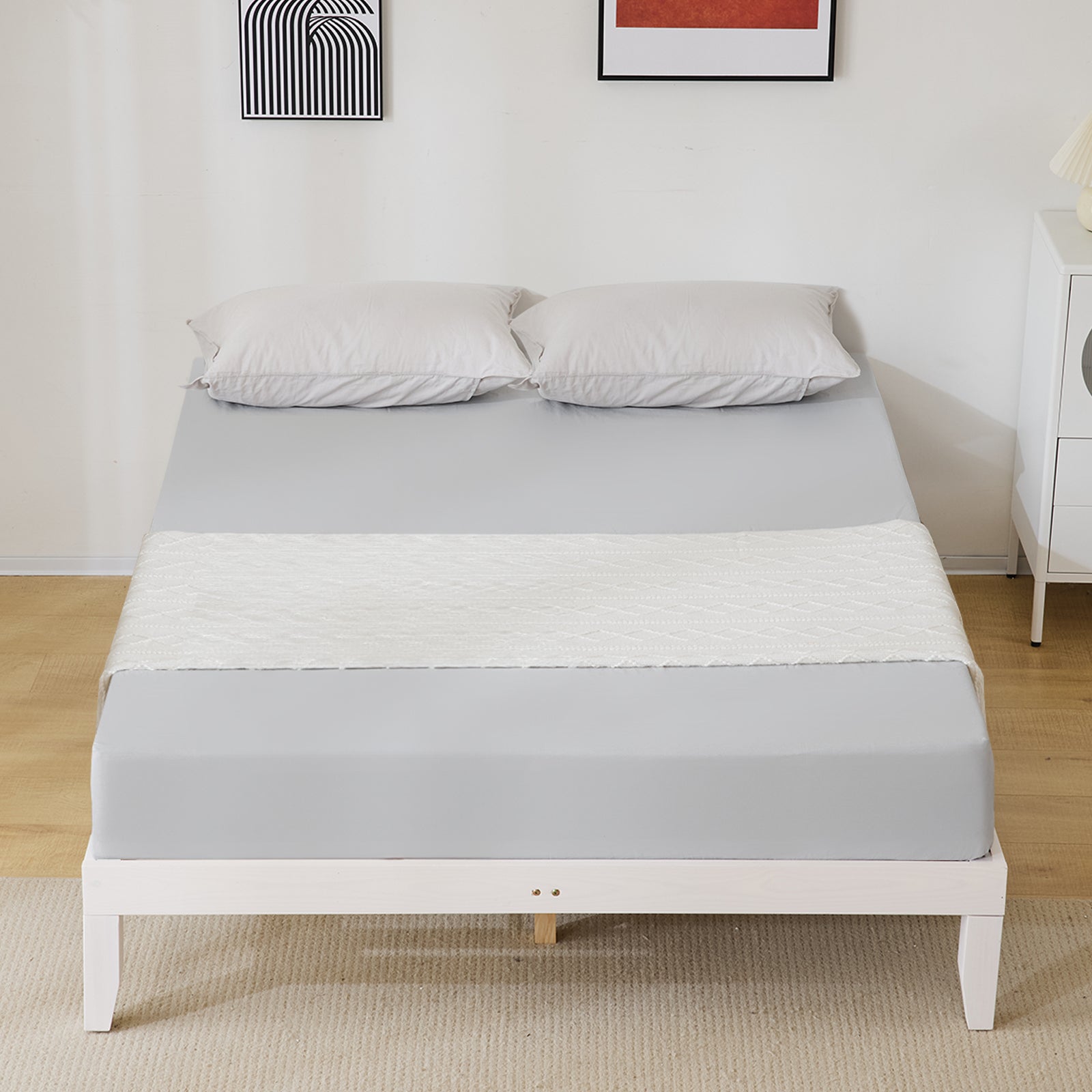 Haoyye Basic Painted Pine Wood Bed Frame, White – Full Single Wooden Bed With Sturdy Construction And Minimalist Design, Eco-Friendly, Easy To Assemble For Modern Bedrooms