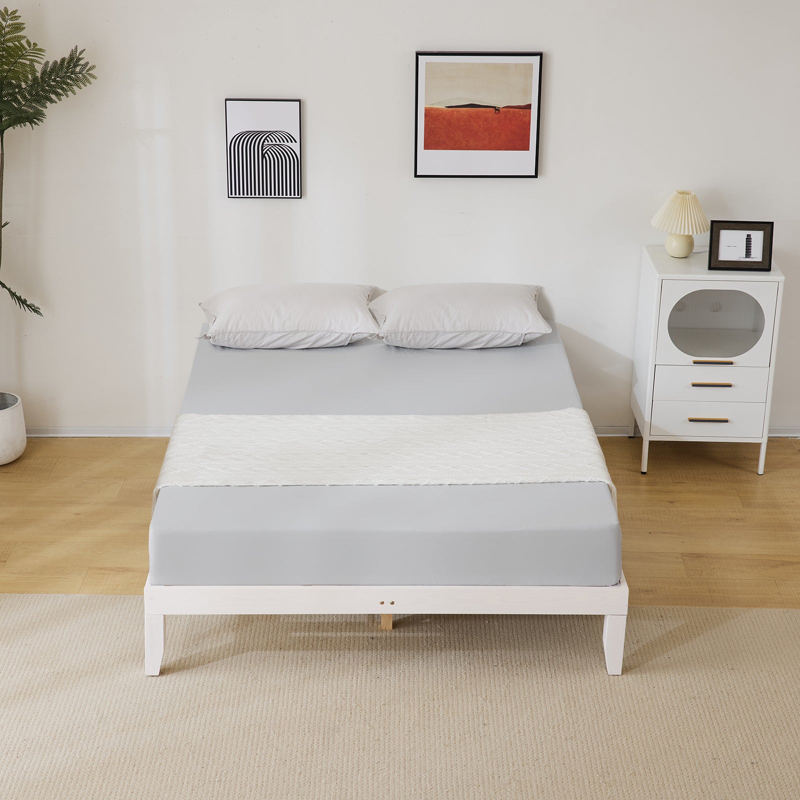 Haoyye Basic Painted Pine Wood Bed Frame, White – Full Single Wooden Bed With Sturdy Construction And Minimalist Design, Eco-Friendly, Easy To Assemble For Modern Bedrooms