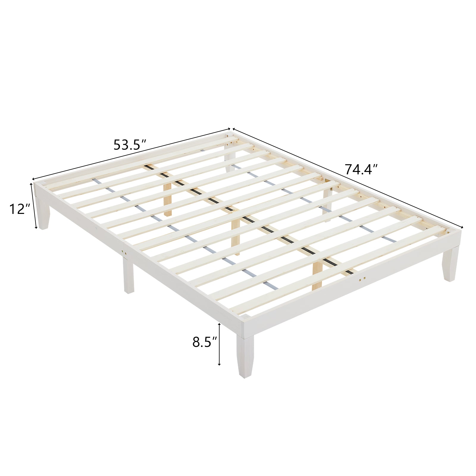 Haoyye Basic Painted Pine Wood Bed Frame, White – Full Single Wooden Bed With Sturdy Construction And Minimalist Design, Eco-Friendly, Easy To Assemble For Modern Bedrooms