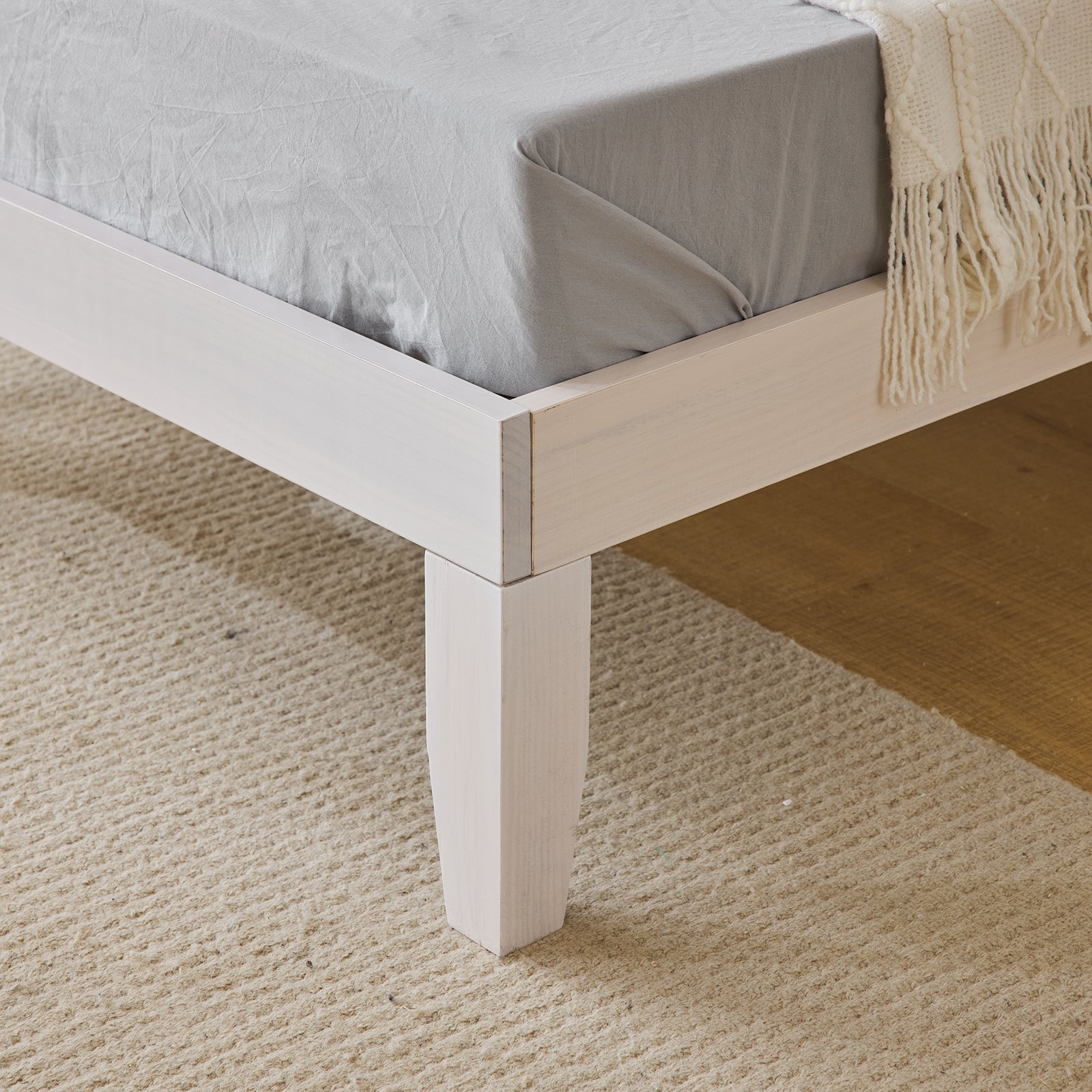 Haoyye Basic Painted Pine Wood Bed Frame, White – Full Single Wooden Bed With Sturdy Construction And Minimalist Design, Eco-Friendly, Easy To Assemble For Modern Bedrooms