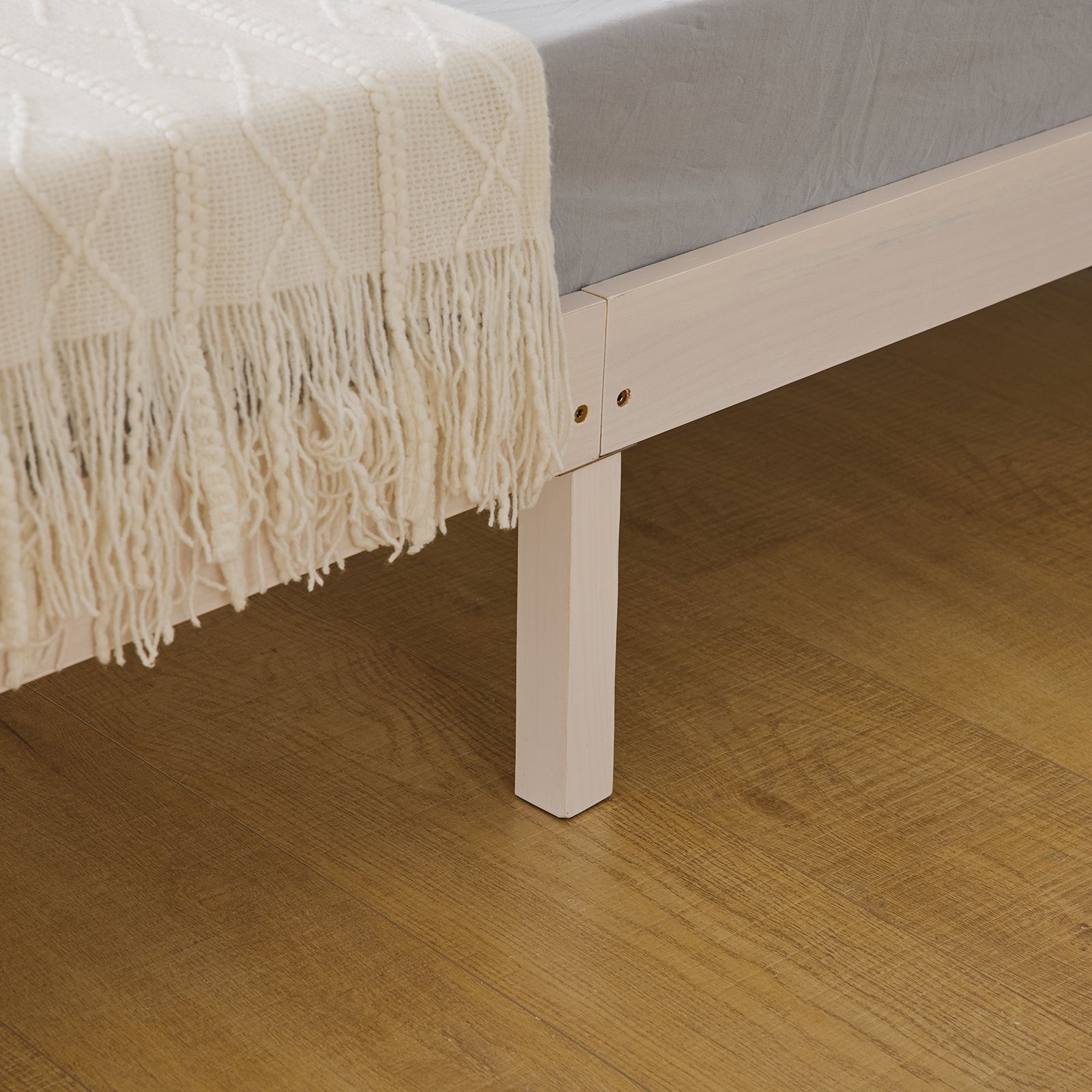 Haoyye Basic Painted Pine Wood Bed Frame, White – Full Single Wooden Bed With Sturdy Construction And Minimalist Design, Eco-Friendly, Easy To Assemble For Modern Bedrooms