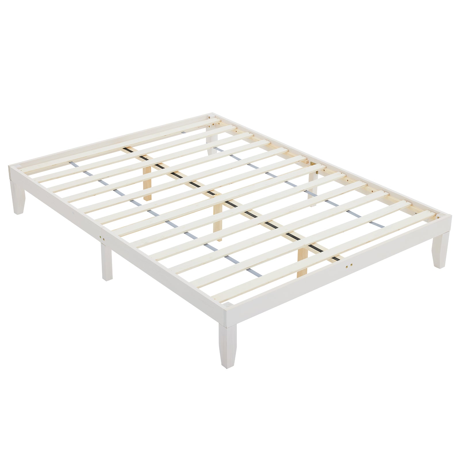 Haoyye Basic Painted Pine Wood Bed Frame, White – Full Single Wooden Bed With Sturdy Construction And Minimalist Design, Eco-Friendly, Easy To Assemble For Modern Bedrooms