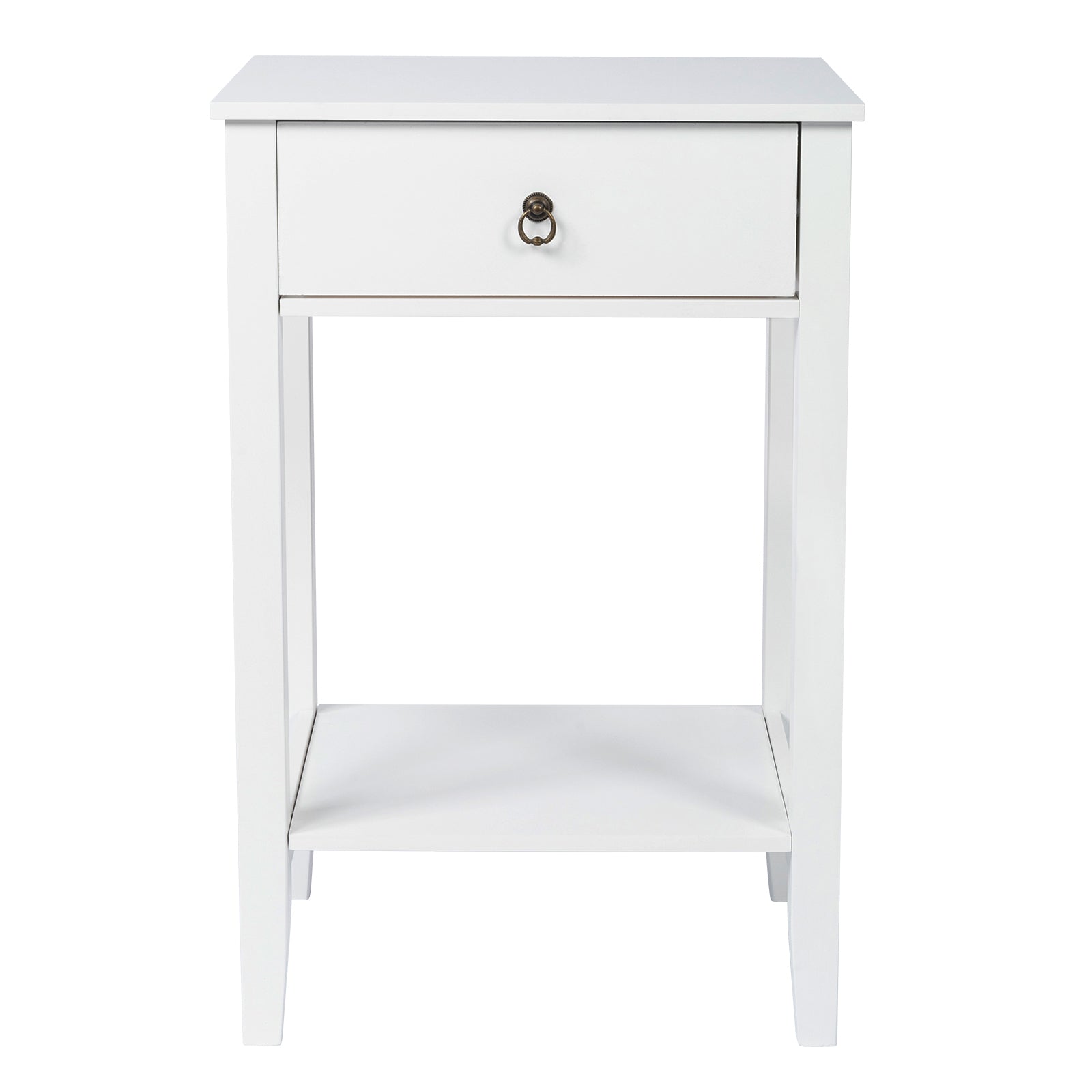 HAOYYE Two-Layer Bedside Table with Drawer, Modern White Nightstand Coffee Side Table with Storage Shelf, Compact End Table for Bedroom Living Room Apartment Small Space, Stylish and Durable Wood Design