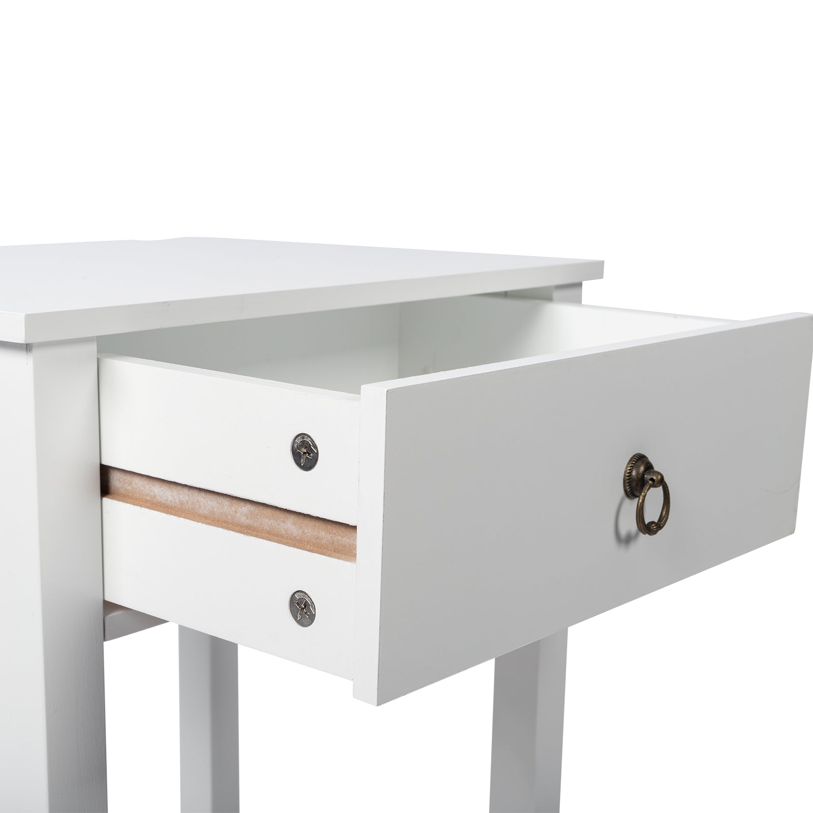 HAOYYE Two-Layer Bedside Table with Drawer, Modern White Nightstand Coffee Side Table with Storage Shelf, Compact End Table for Bedroom Living Room Apartment Small Space, Stylish and Durable Wood Design