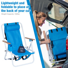 HAOYYE Folding Beach Chair Set of 2 for Adults, 4-Position Portable Backpack Foldable Camping Chair with Headrest, Cup Holder, and Wooden Armrests