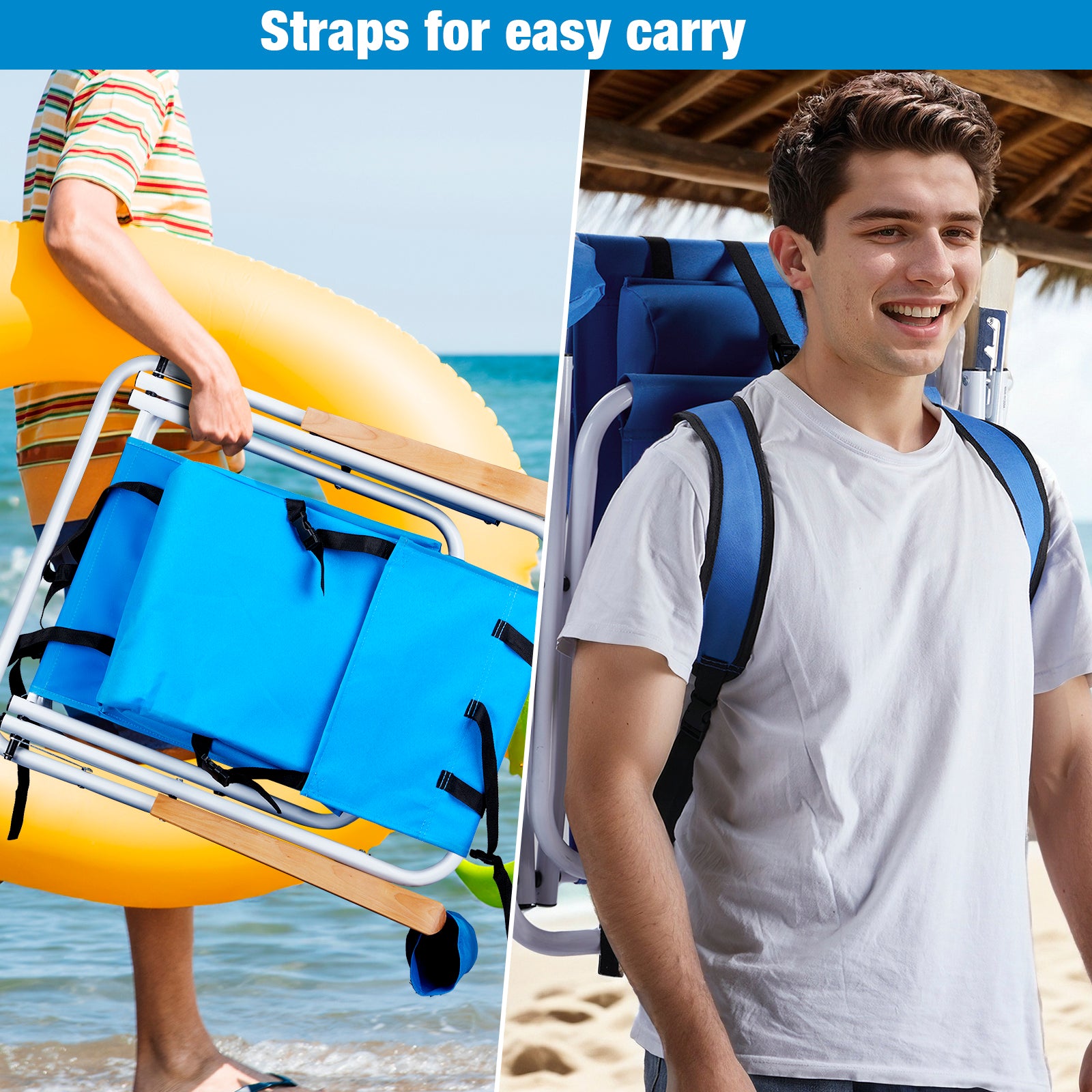HAOYYE Folding Beach Chair Set of 2 for Adults, 4-Position Portable Backpack Foldable Camping Chair with Headrest, Cup Holder, and Wooden Armrests