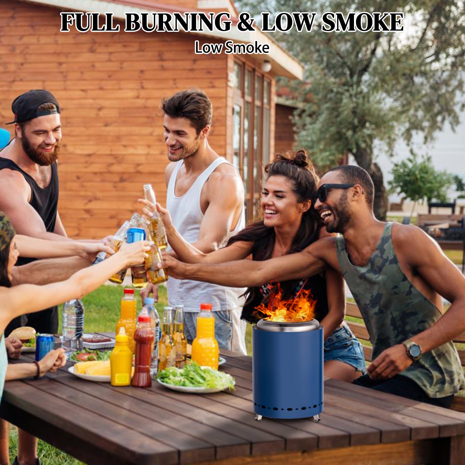 HAOYYE Smokeless Fire Pit Blue Stainless Steel Portable Mini Wood Burning Stove with Foldable Legs Travel Bag 360° Airflow for Outdoor Camping Patio Tabletop
