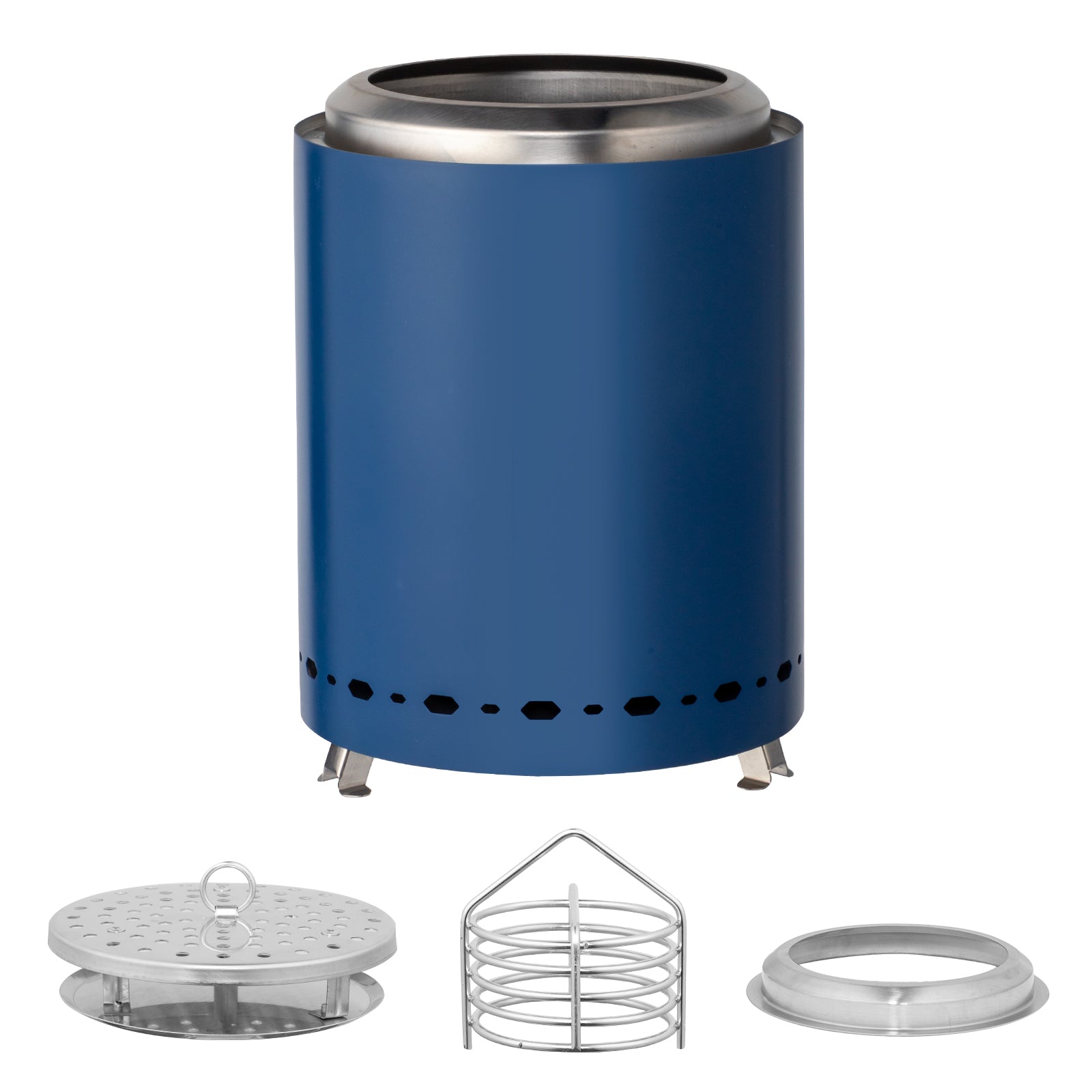 HAOYYE Smokeless Fire Pit Blue Stainless Steel Portable Mini Wood Burning Stove with Foldable Legs Travel Bag 360° Airflow for Outdoor Camping Patio Tabletop