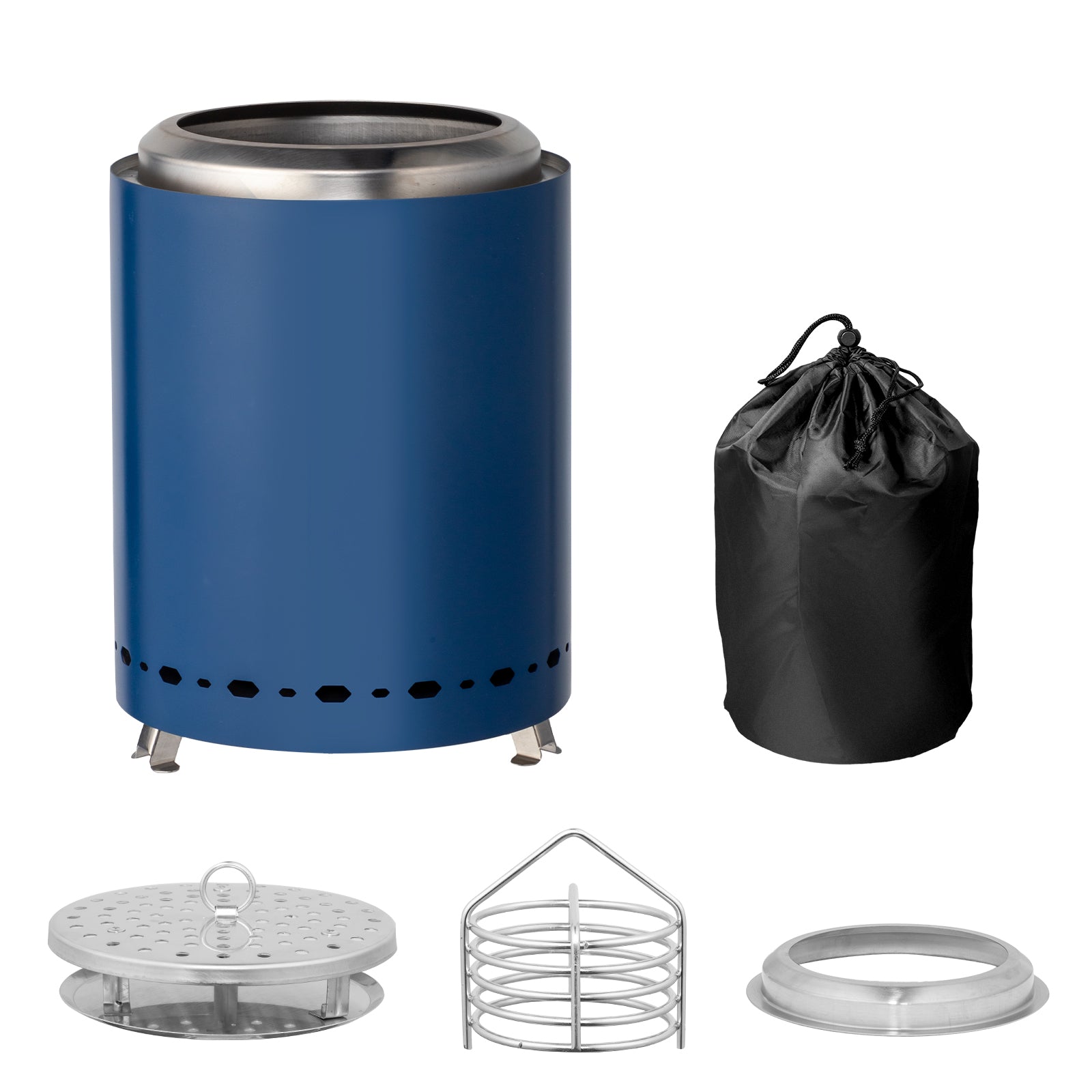 HAOYYE Smokeless Fire Pit Blue Stainless Steel Portable Mini Wood Burning Stove with Foldable Legs Travel Bag 360° Airflow for Outdoor Camping Patio Tabletop