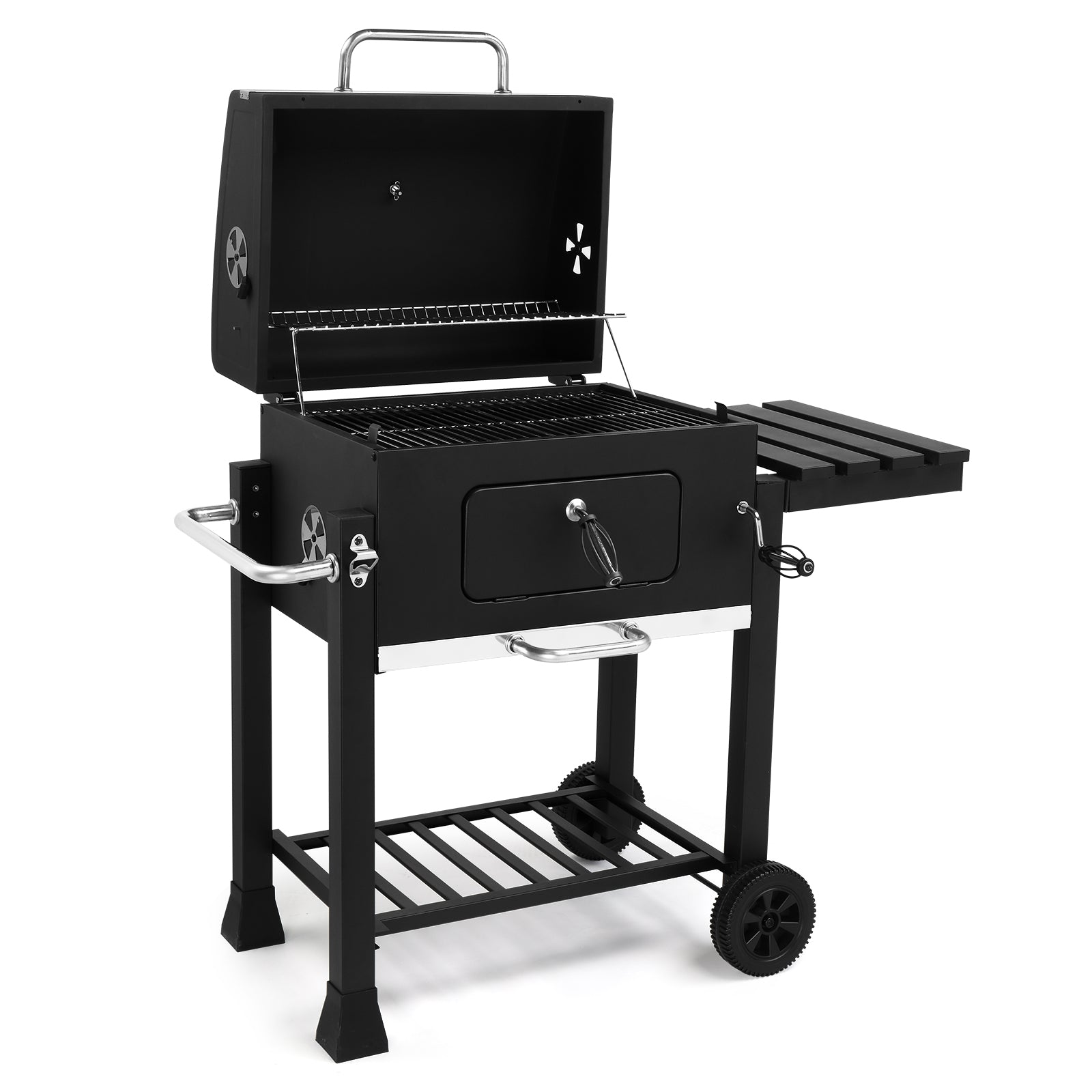 HAOYYE Heavy-Duty Charcoal Grill With Foldable Side Table And Wheels Portable Outdoor BBQ Grill For Patio Garden Backyard Picnics Easy Mobility And Durable Construction Perfect For Grilling Enthusiasts