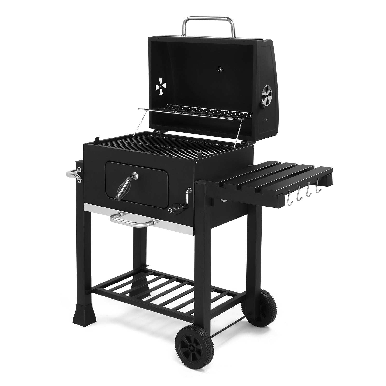 HAOYYE Heavy-Duty Charcoal Grill With Foldable Side Table And Wheels Portable Outdoor BBQ Grill For Patio Garden Backyard Picnics Easy Mobility And Durable Construction Perfect For Grilling Enthusiasts