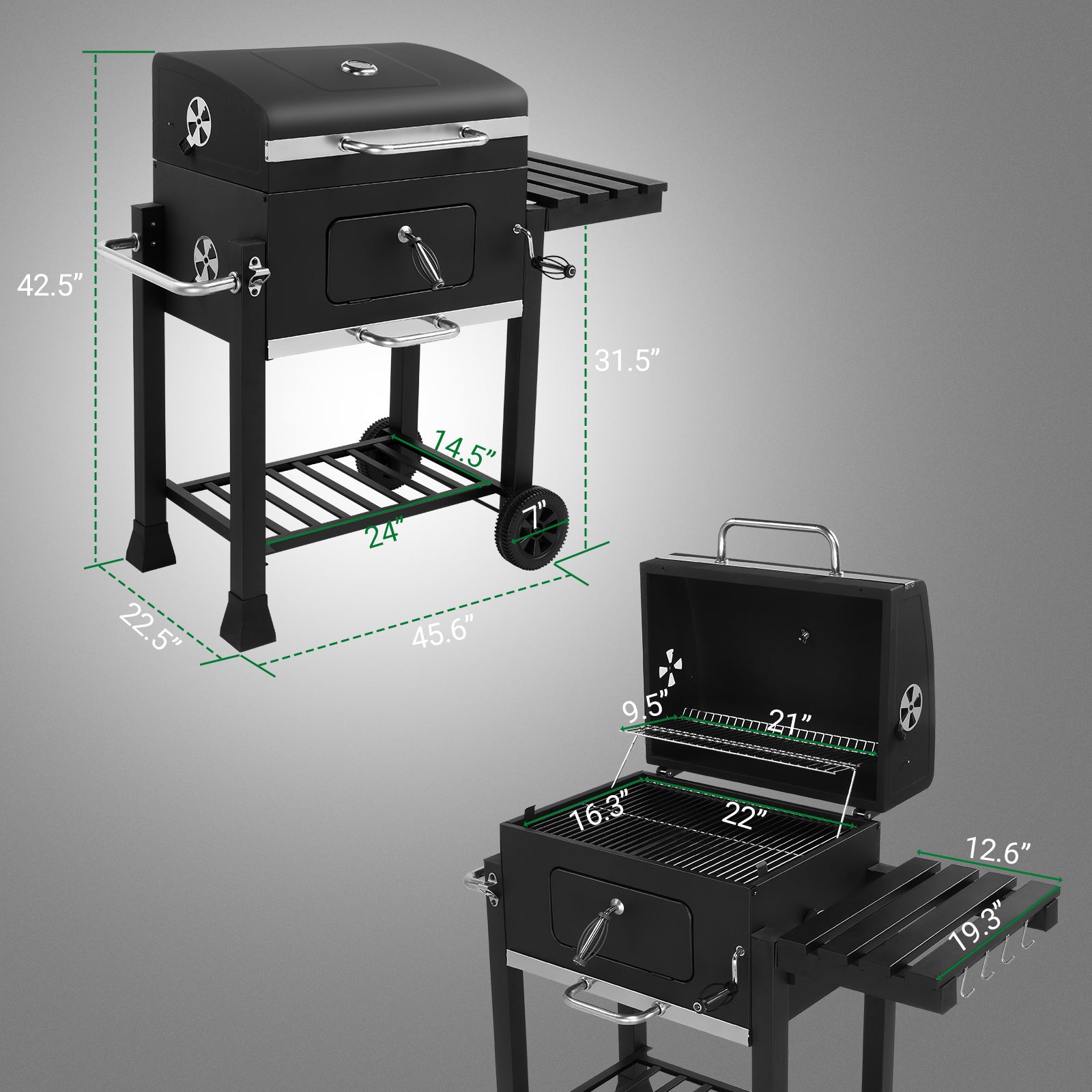 HAOYYE Heavy-Duty Charcoal Grill With Foldable Side Table And Wheels Portable Outdoor BBQ Grill For Patio Garden Backyard Picnics Easy Mobility And Durable Construction Perfect For Grilling Enthusiasts
