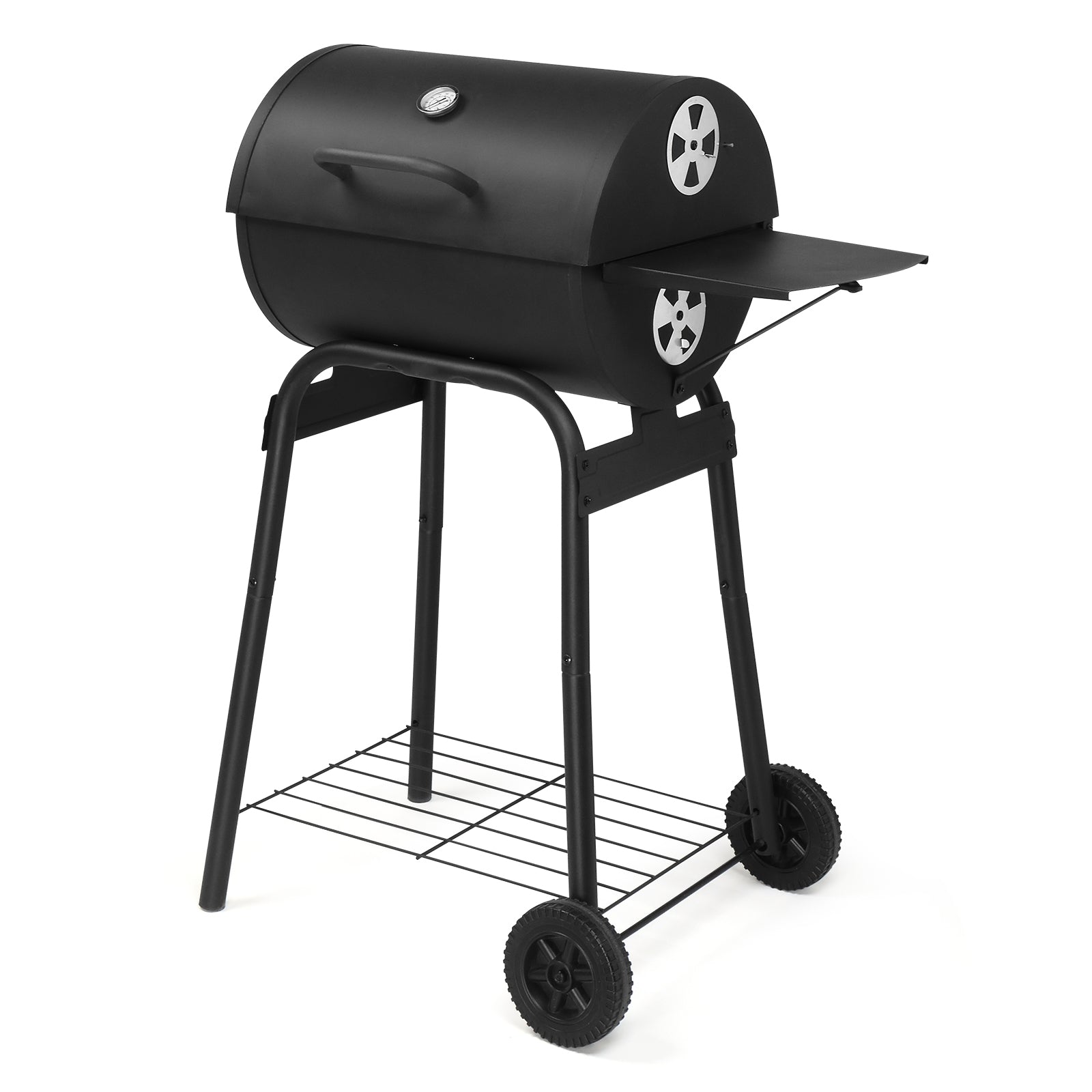 HAOYYE Charcoal Grills Outdoor BBQ Grill Barrel Style with Adjustable Charcoal Pan Side Table and Wheels for Backyard Patio Camping Picnics Garden Parties Large Cooking Space and Storage Shelf