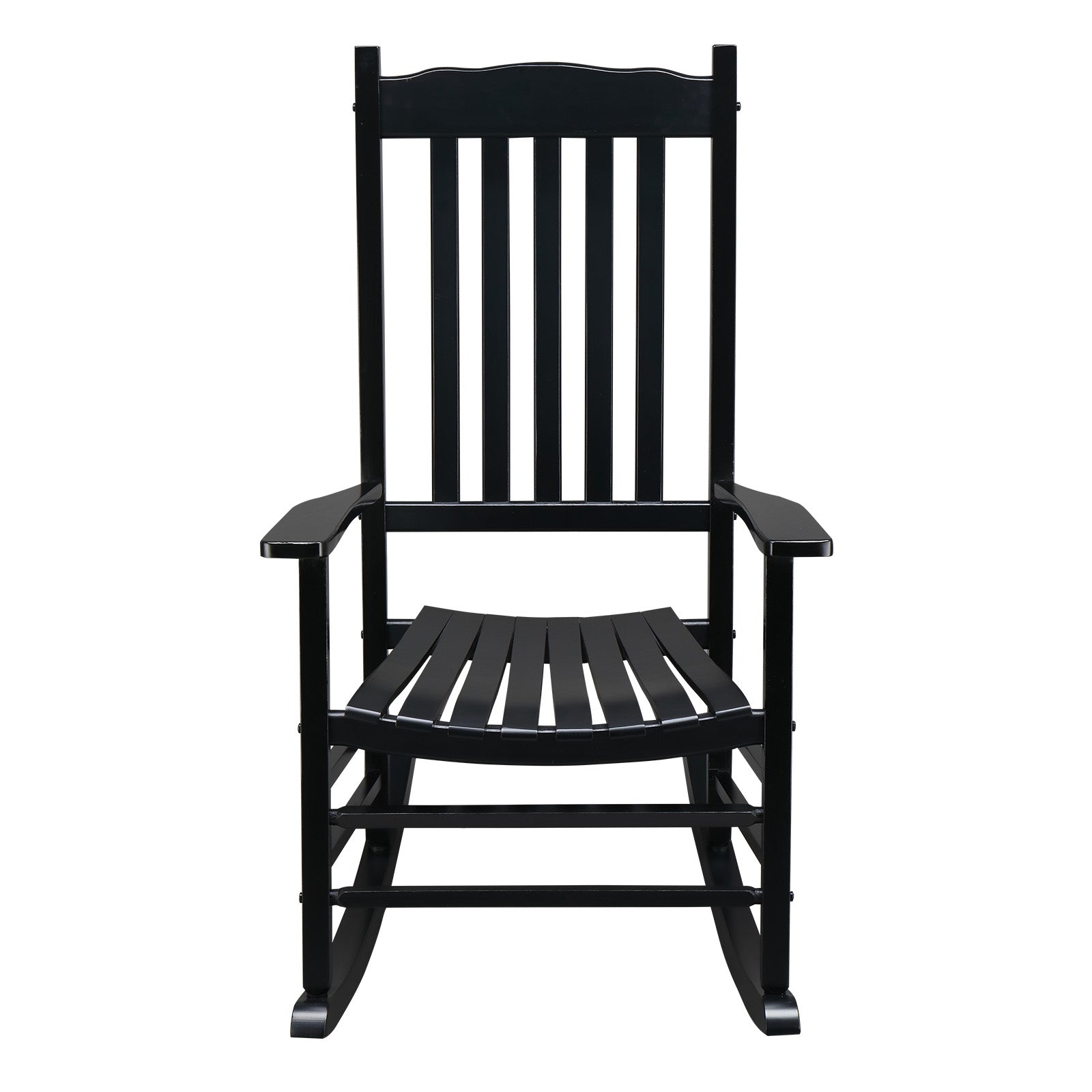 HAOYYE Square Wooden Rocking Chair with Wavy Backboard, Stylish Black Rocker for Patio, Garden, or Balcony, Durable Solid Wood Construction, Comfortable and Elegant Design for Relaxation and Outdoor Enjoyment