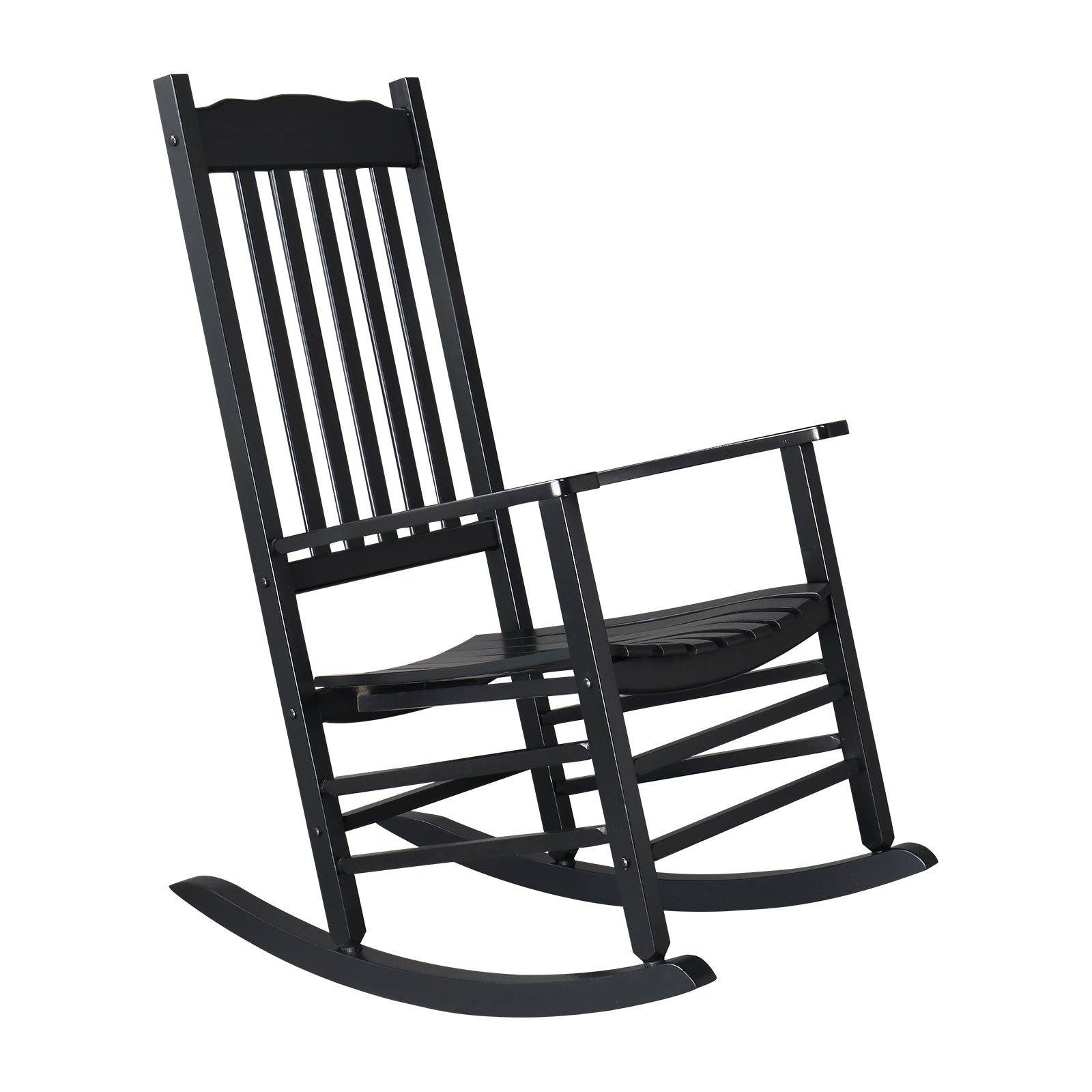 HAOYYE Square Wooden Rocking Chair with Wavy Backboard, Stylish Black Rocker for Patio, Garden, or Balcony, Durable Solid Wood Construction, Comfortable and Elegant Design for Relaxation and Outdoor Enjoyment
